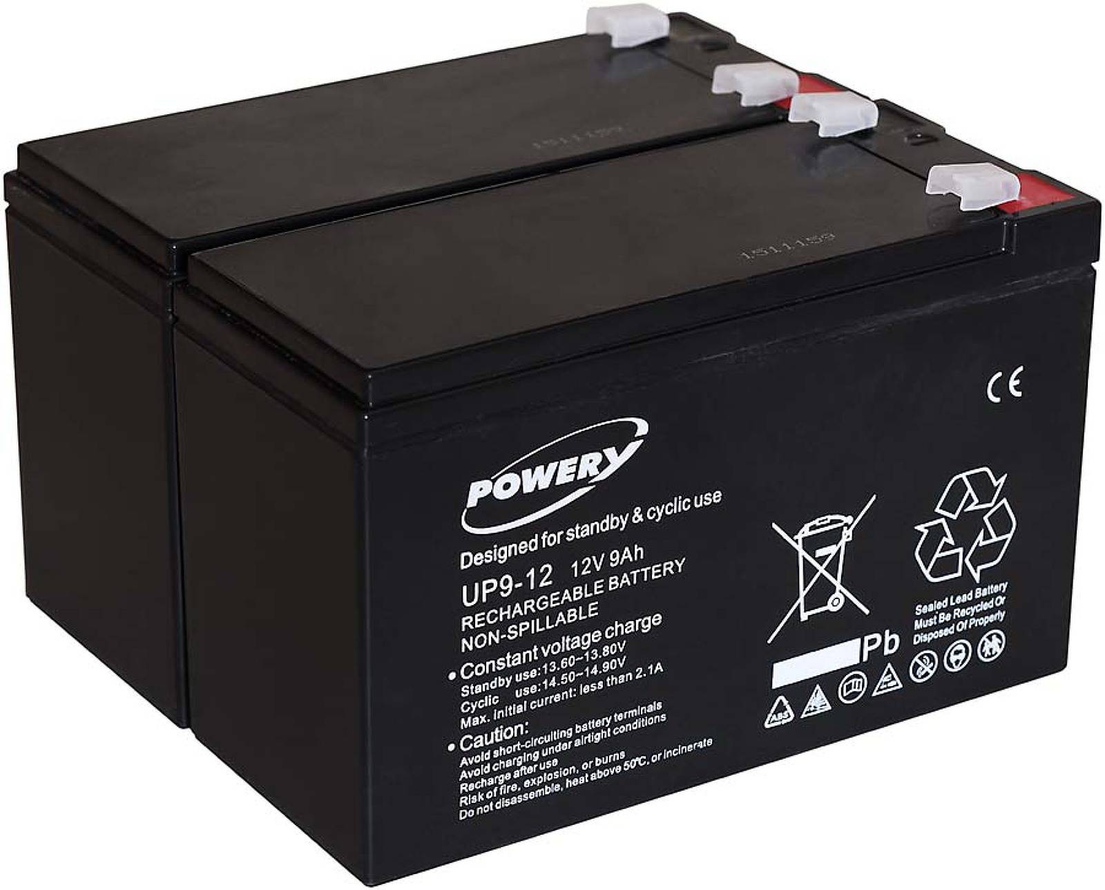 Powery Blei-Gel-Akku für USV APC RBC33 9Ah 12V (ersetzt auch 7,2Ah / 7Ah), 12V, Lead-Acid