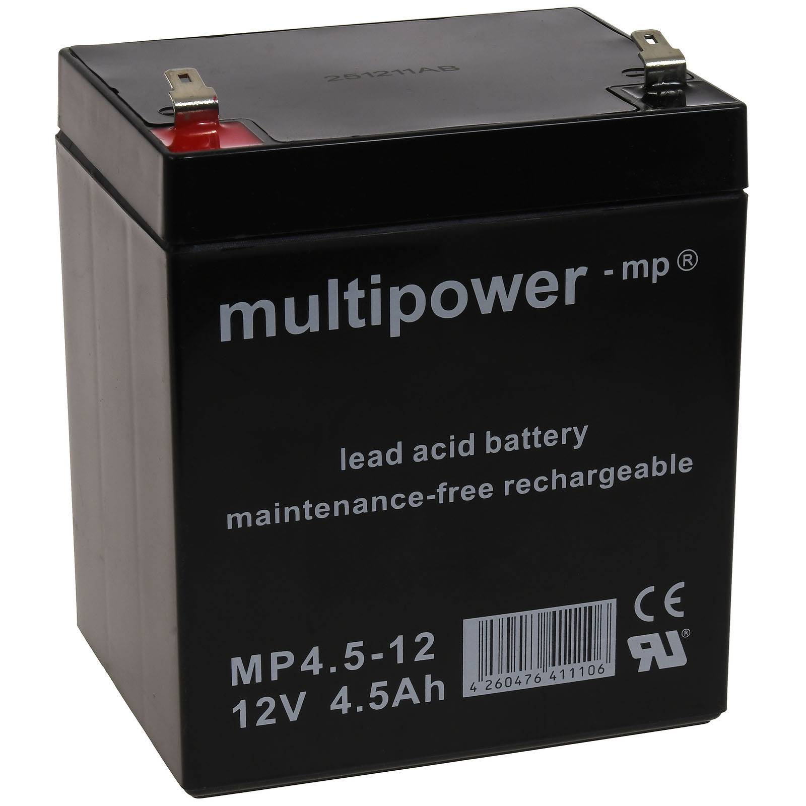 Schwarze wiederaufladbare Blei-Säure-Batterie mit der Bezeichnung „multipower mp