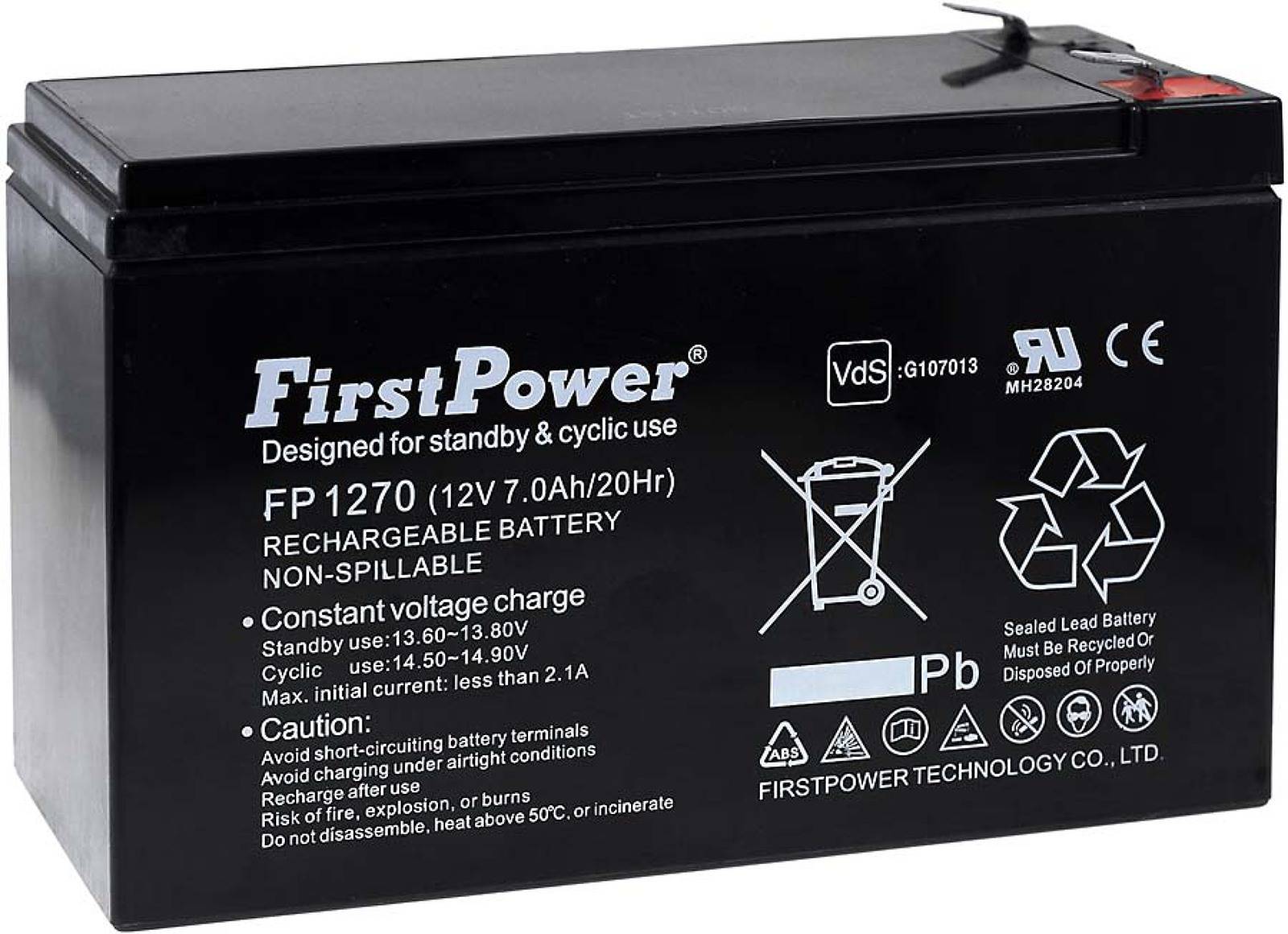FirstPower Bleiakku FP1270 VdS Ersatz für FIAMM Typ FG20722, 12V, Lead-Acid