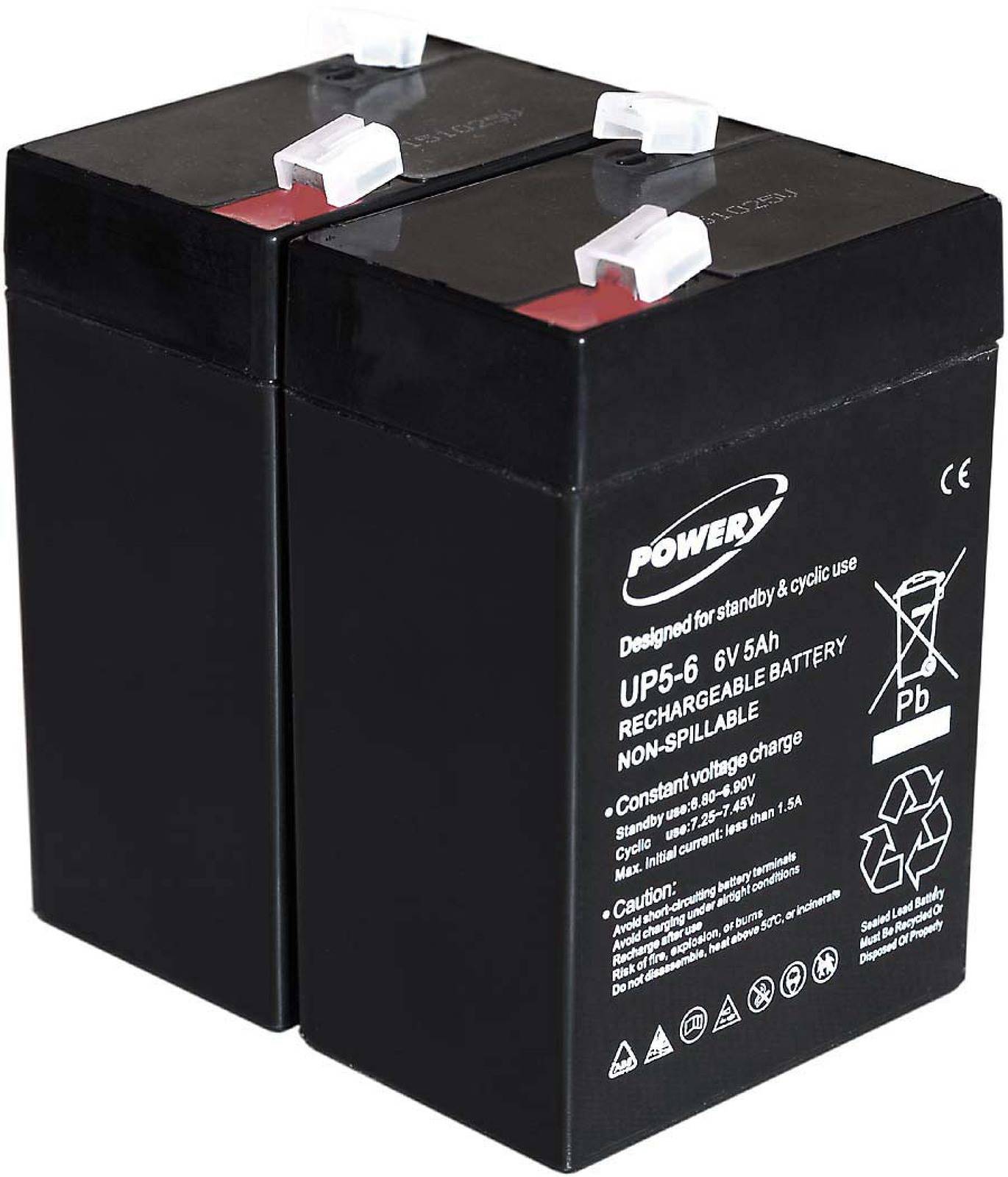 Powery Powery Blei-Gel Akku für Panasonic LC-R064R5P 6V 5Ah (ersetzt auch 4Ah 4,5Ah), 6V, Lead-Acid