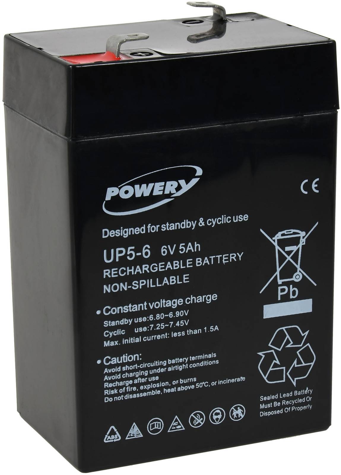 Powery Powery® Bleiakku für FIAMM FG10451 6V 5Ah (ersetzt auch 4Ah 4,5Ah), 6V, Lead-Acid