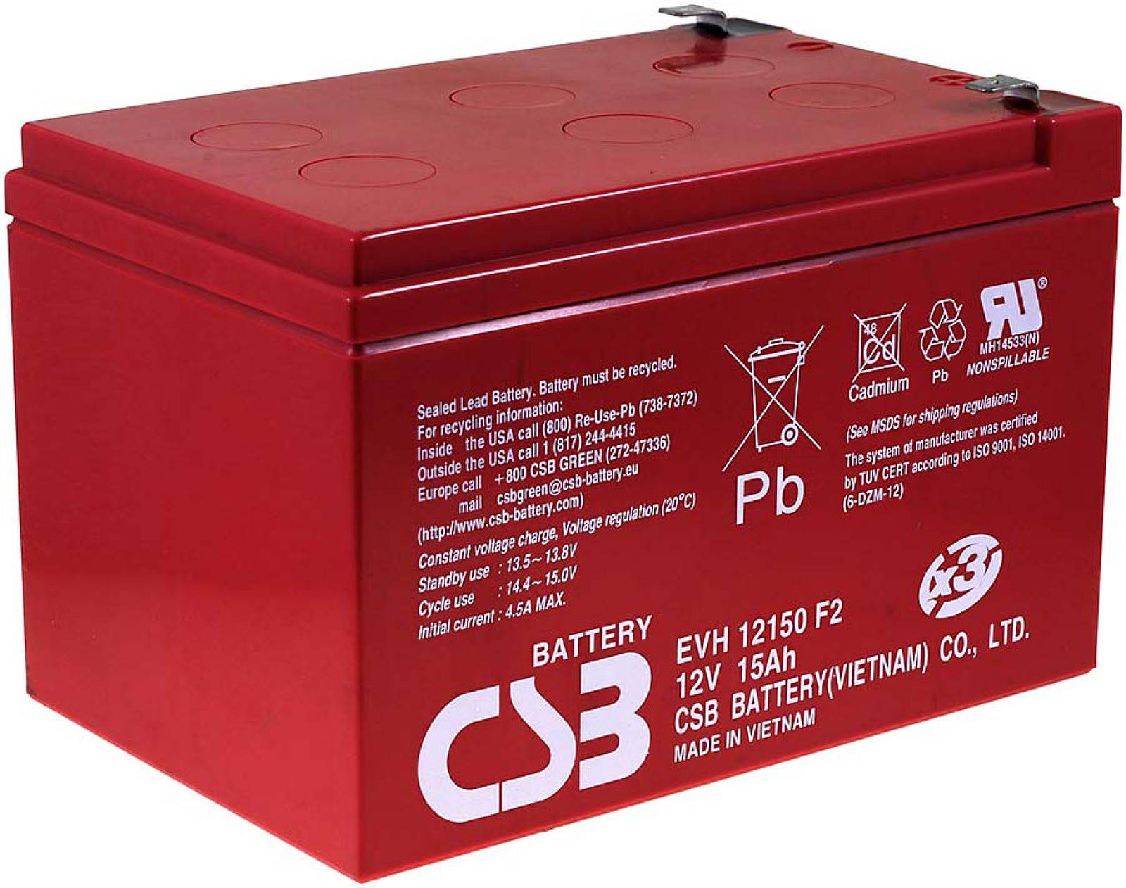 CSB Bleiakku EVH12150/X3 12V 15Ah zyklenfest, 12V, Lead-Acid