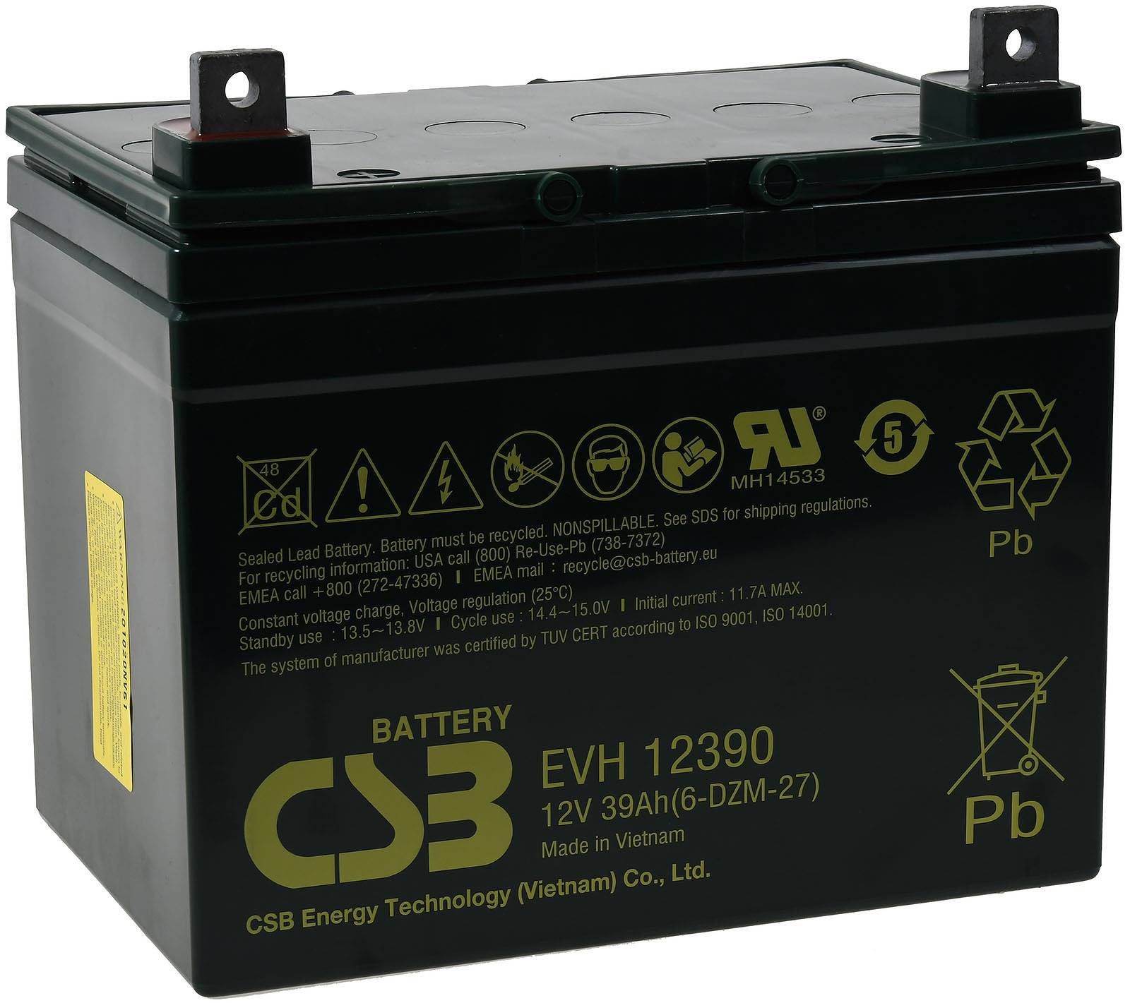 CSB Bleiakku EVH12390 12V 39Ah zyklenfest, 12V, Lead-Acid