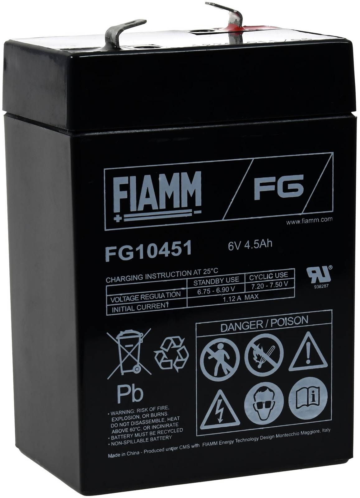 FIAMM Bleiakku FG10451, 6V, Lead-Acid