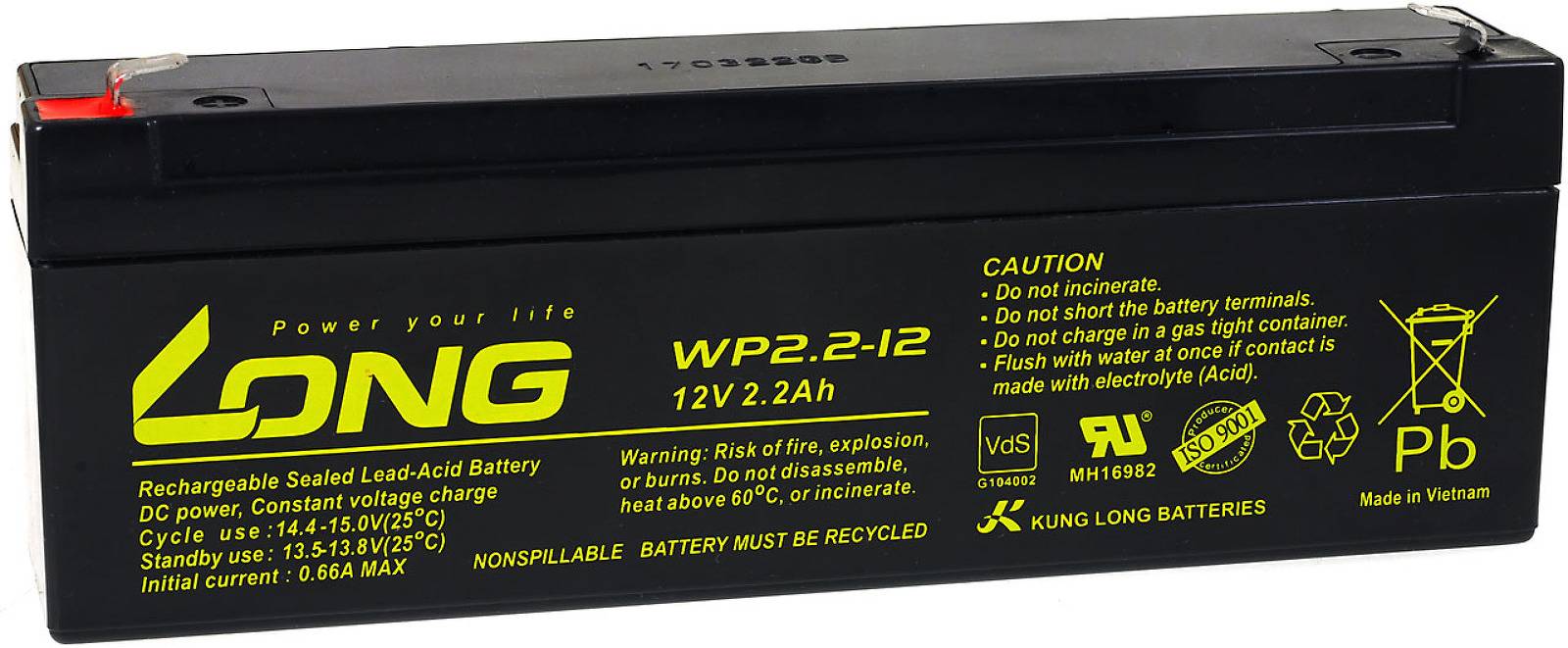 Powery KungLong Bleiakku WP2.2-12 Vds, 12V, Lead-Acid