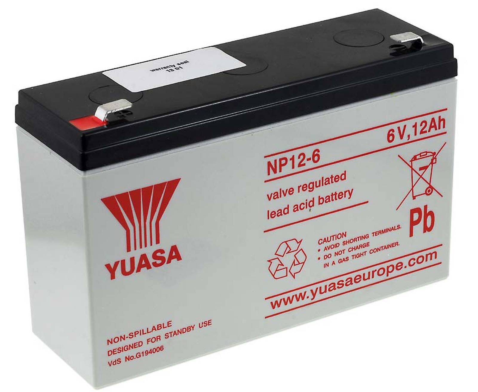 Powery YUASA Bleiakku NP12-6 Vds, 6V, Lead-Acid