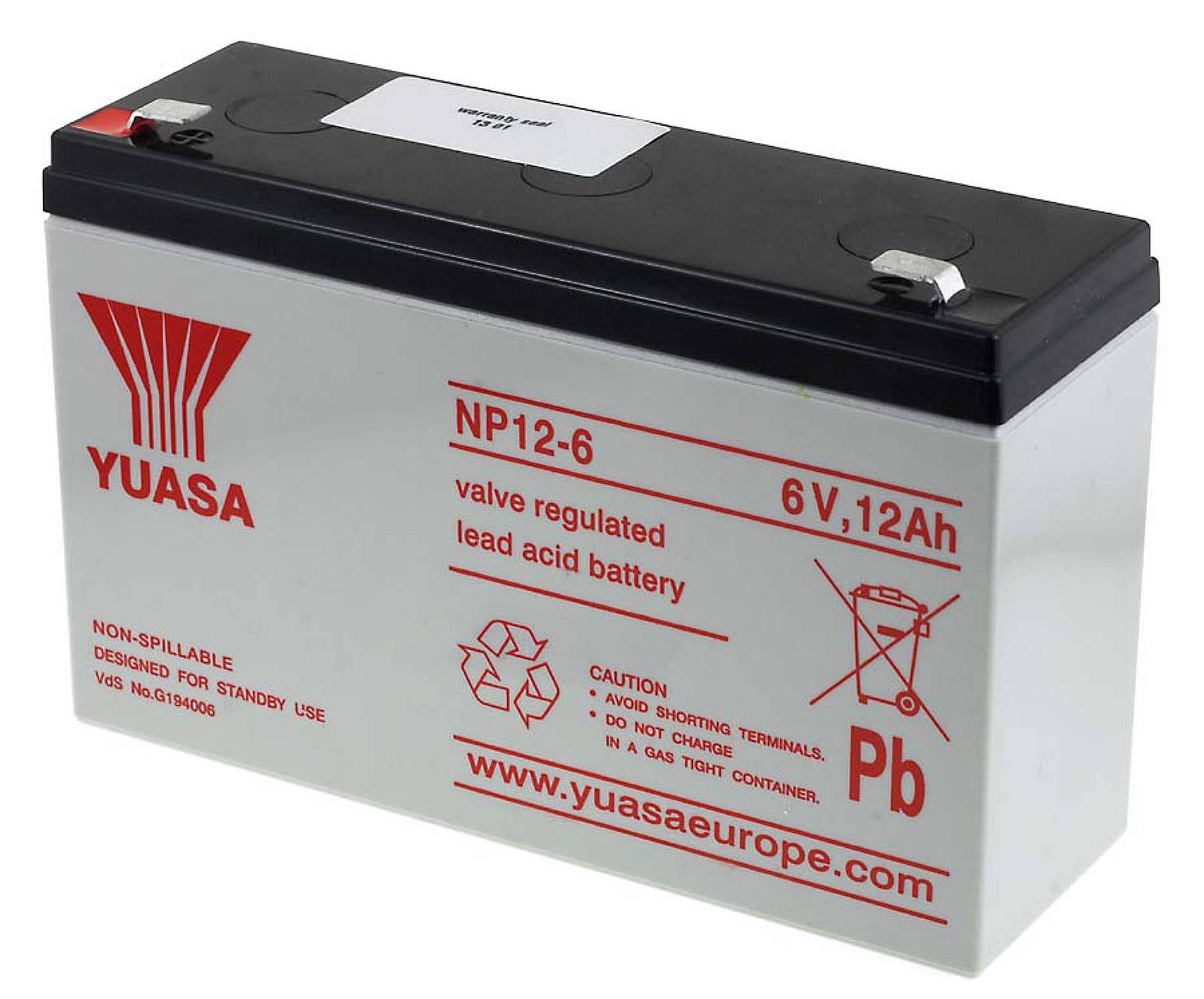 Powery YUASA Bleiakku NP12-6 Vds, 6V, Lead-Acid