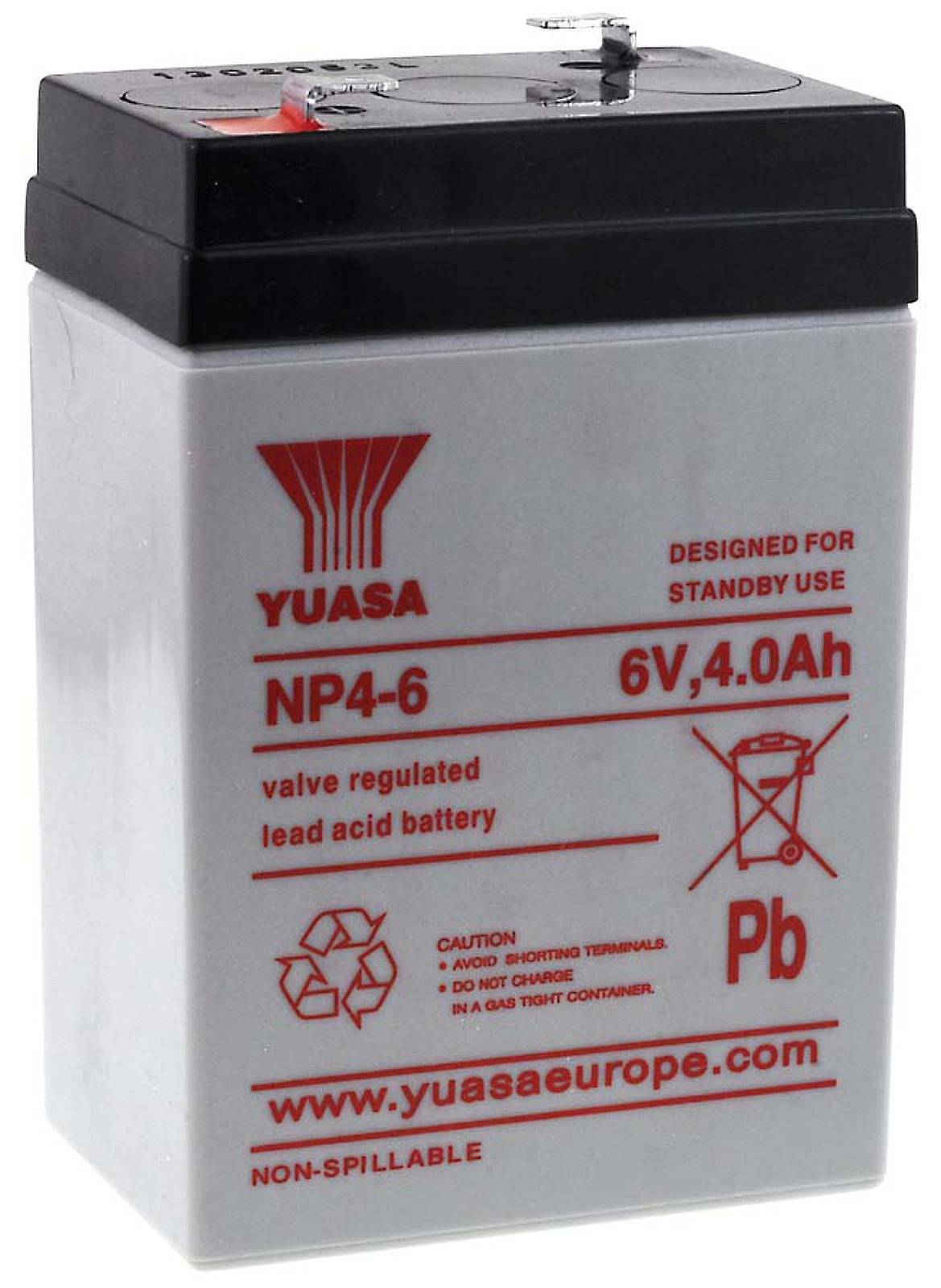 Powery YUASA Bleiakku NP4-6, 6V, Lead-Acid