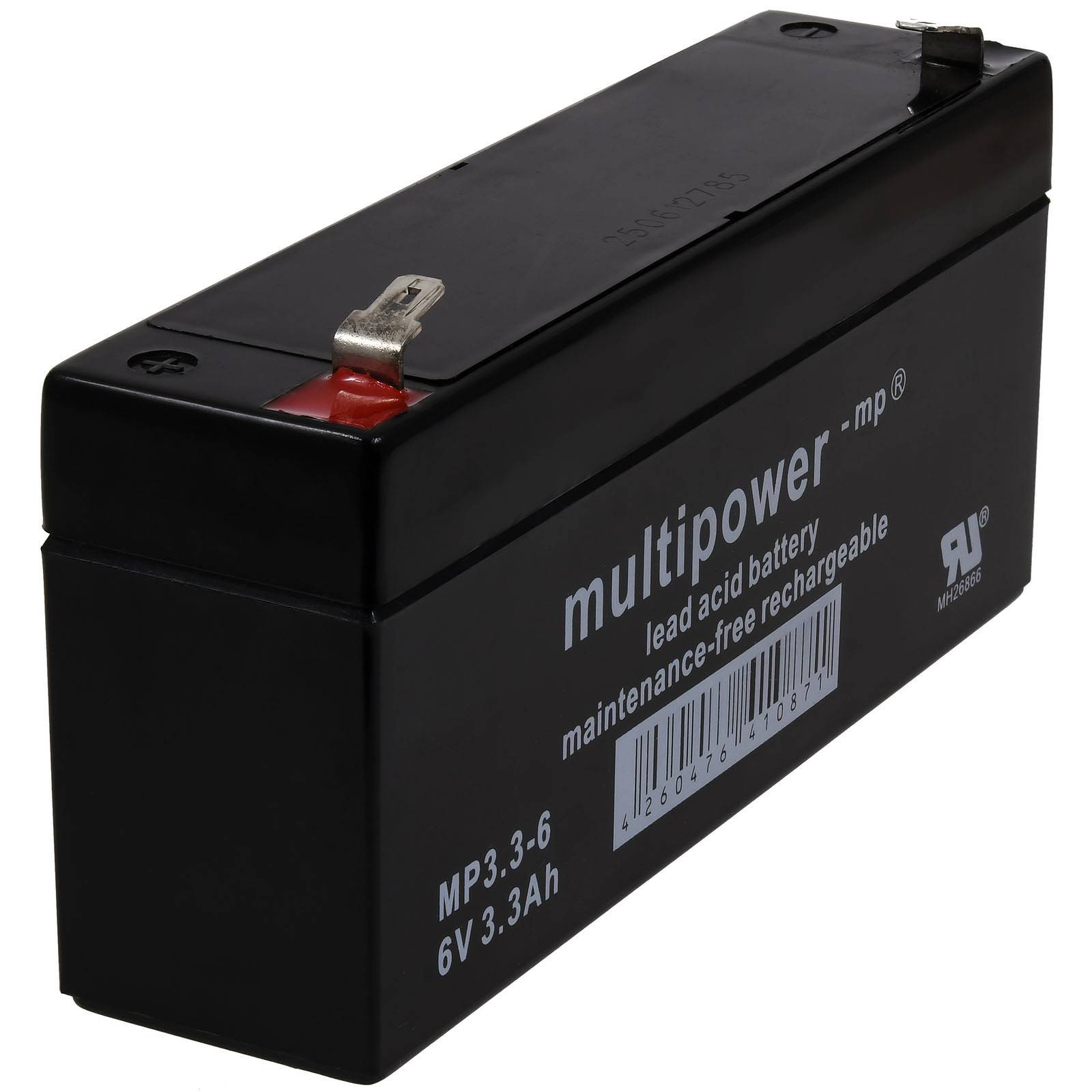 Schwarze rechteckige wiederaufladbare Blei-Säure-Batterie mit der Bezeichnung „multipower mp