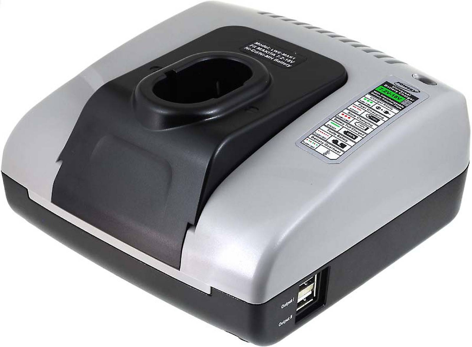 Powery Powery Akku-Ladegerät für Makita NiCd NiMH mit USB, 7,2V-18V
