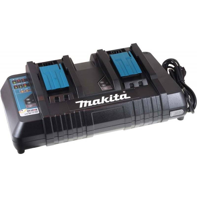 Doppel-Ladegerät Makita Typ DC18RD für Blockakkus 9,6V-14,4V NiMH / 14,4V-18V Li-Ion Akkus Original, 9,6V-18V