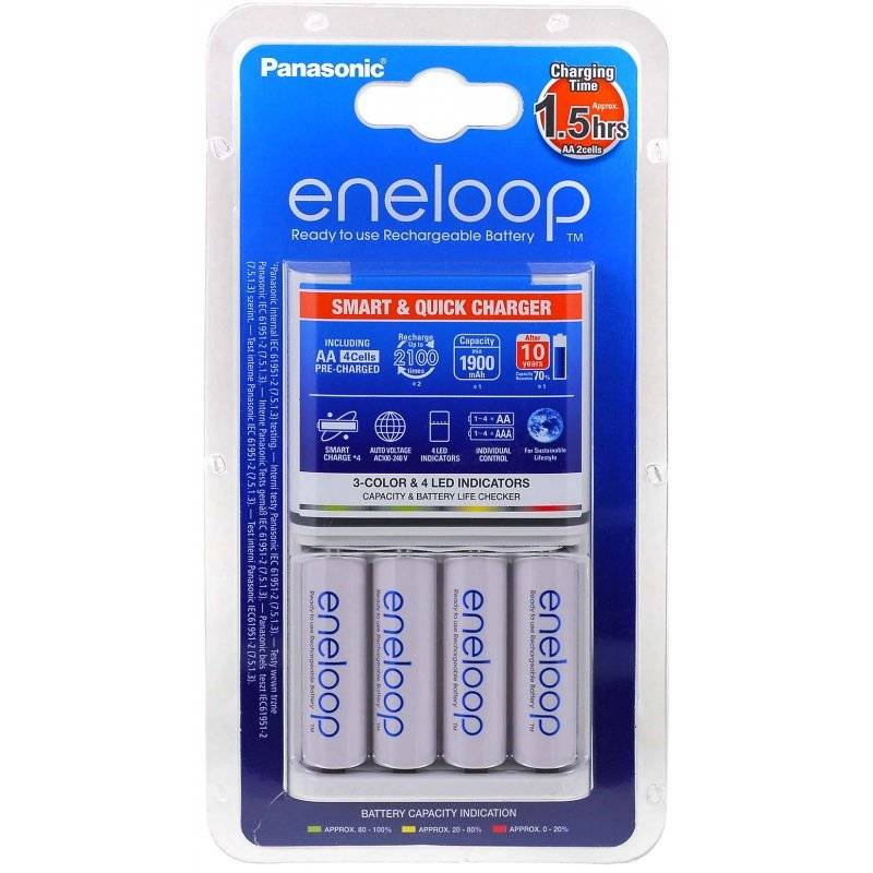 Schnellladegerät Panasonic eneloop MQR06 inkl. 4x Akku Panasonic eneloop AA 1900mAh, 100-240V, NiMH
