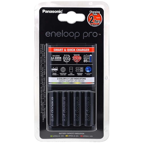 Ladegerät Panasonic eneloop BQ-CC16 inkl. 4 Stück AA eneloop Pro 2500mAh, 100-240V, NiMH Ladegerät Panasonic eneloop BQ-CC16 inkl. 4 Stück AA eneloop Pro 2500mAh, 100-240V, NiMH