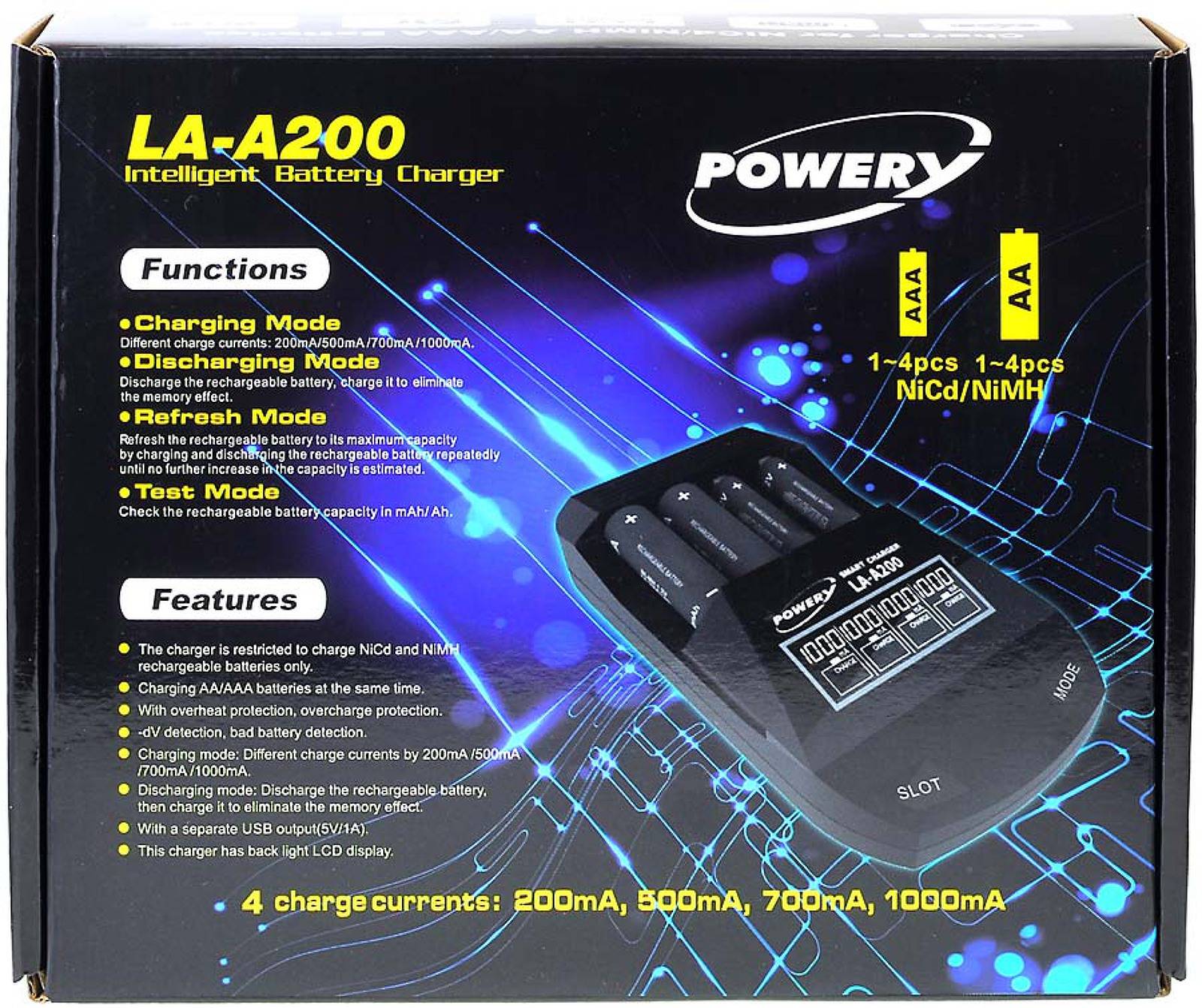 Powery Powery Ladegerät für NiCd NiMH AA Mignon und AAA Micro Akkus