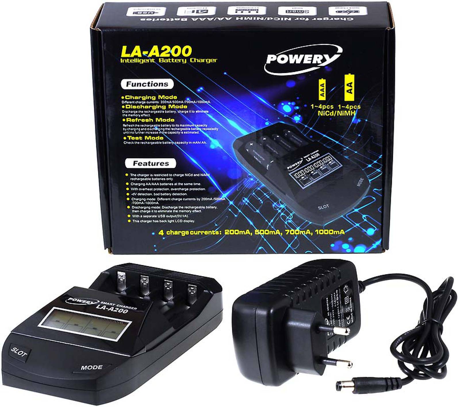 Powery Powery Ladegerät für NiCd NiMH AA Mignon und AAA Micro Akkus