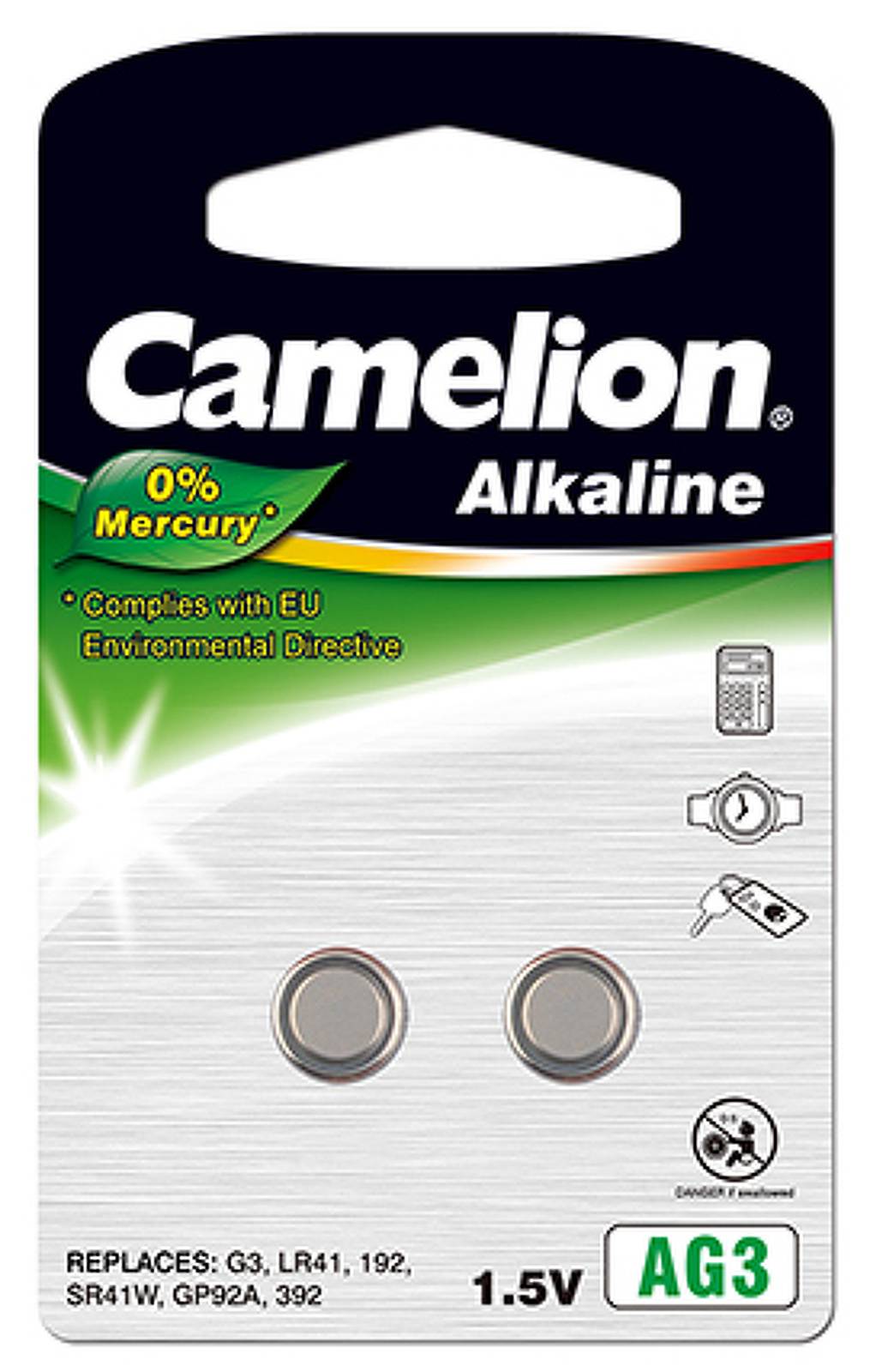 Camelion Knopfzelle AG3 2er Blister, 1,5V, Alkaline