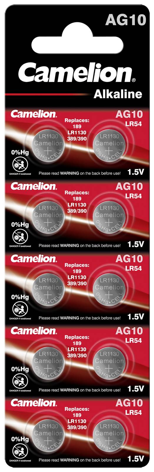 Camelion Knopfzelle LR54 LR 1130 AG10 10er Blister, 1,5V, Alkaline