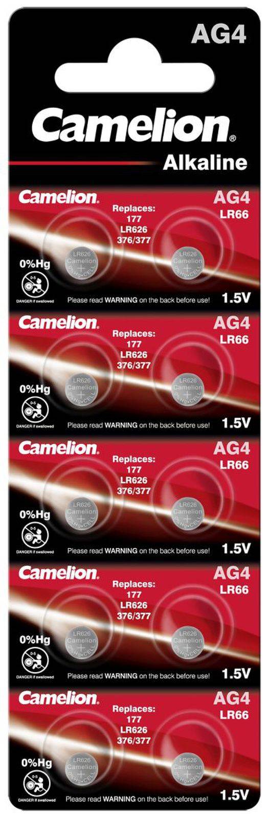 Camelion Knopfzelle LR66 / AG4 / G4 / LR626 / 177 / SR626W / GP77A / 377 10er Blister, 1,5V, Alkaline