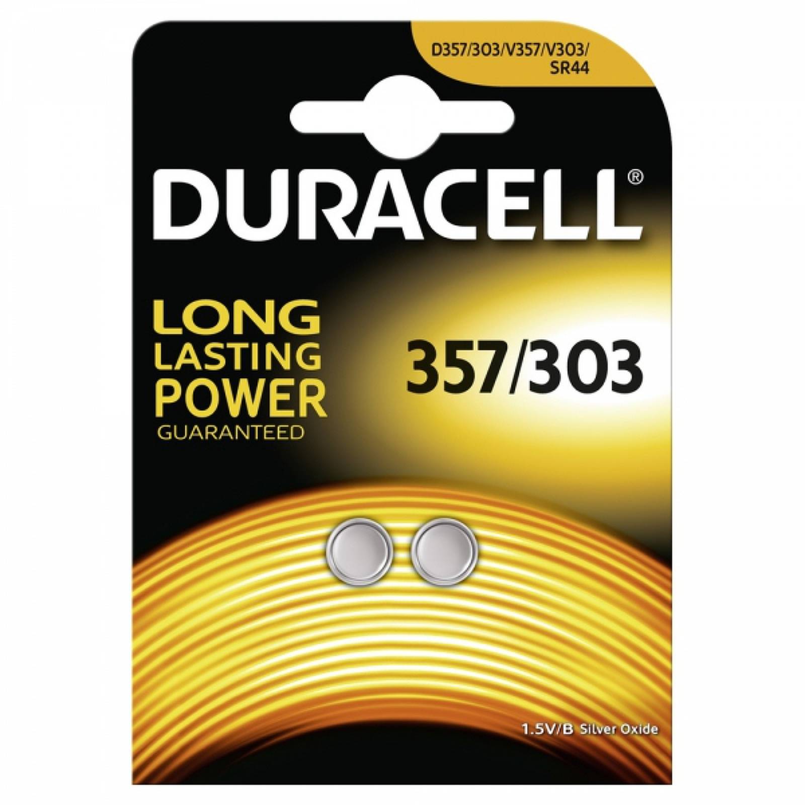 Duracell Knopfzelle 303/ 357/ SR44 / SR44W / SR1154W 2er Blister, 1,5V, Silberoxid