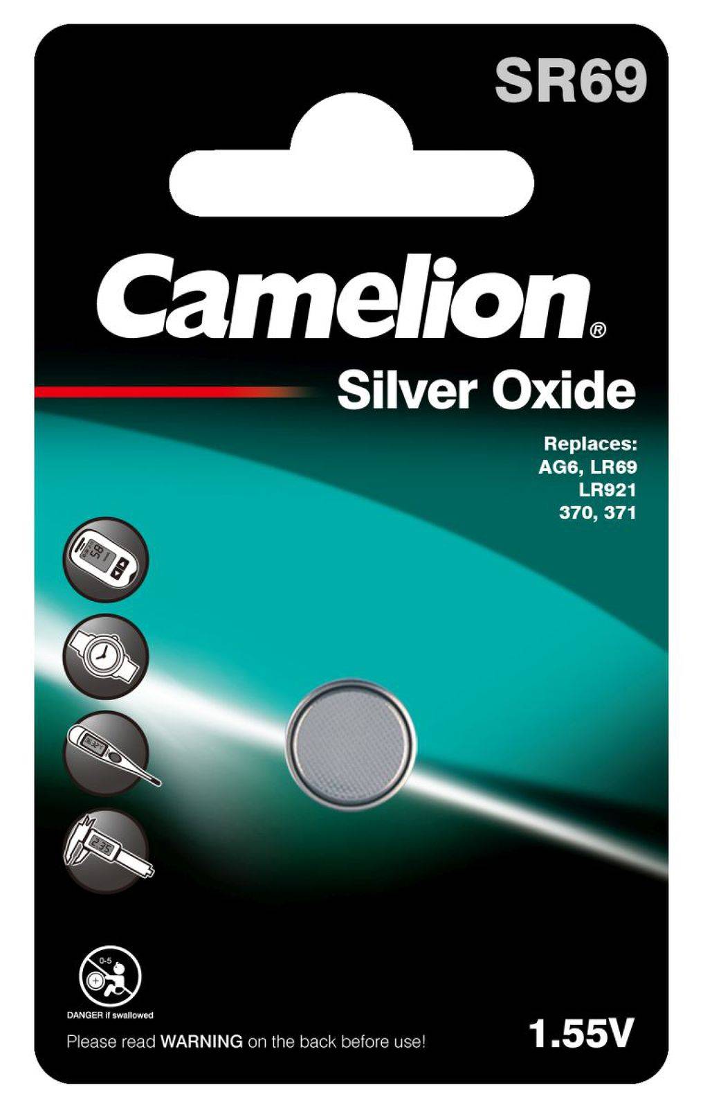 Camelion Silberoxid-Knopfzelle SR69 / SR69W / G6 / LR920 / 371 / 171 / SR920 1er Blister, 1,55V, Silberoxid
