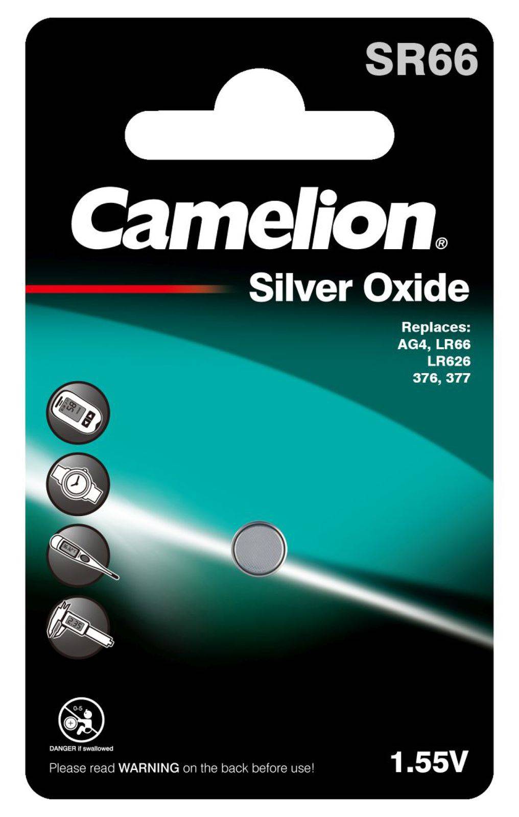 Camelion Silberoxid-Knopfzelle SR66 / SR66w / G4 / LR626 / 377 / SR626 / 177 1er Blister, 1,55V, Silberoxid