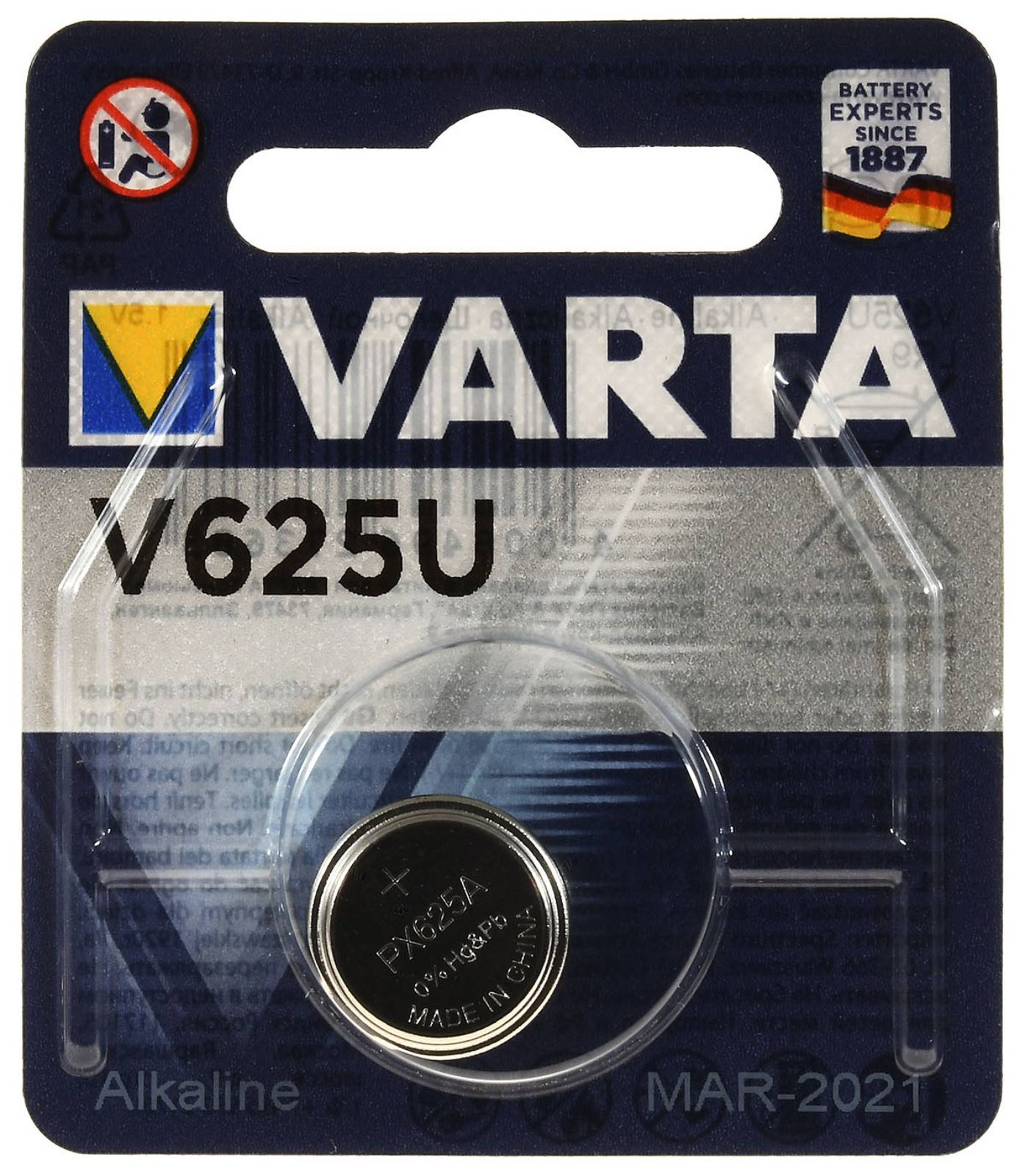 Varta Knopfzelle 625A LR9 PX625 PX625G V625U Alkaline 1er Blister, 1,5V, Alkaline