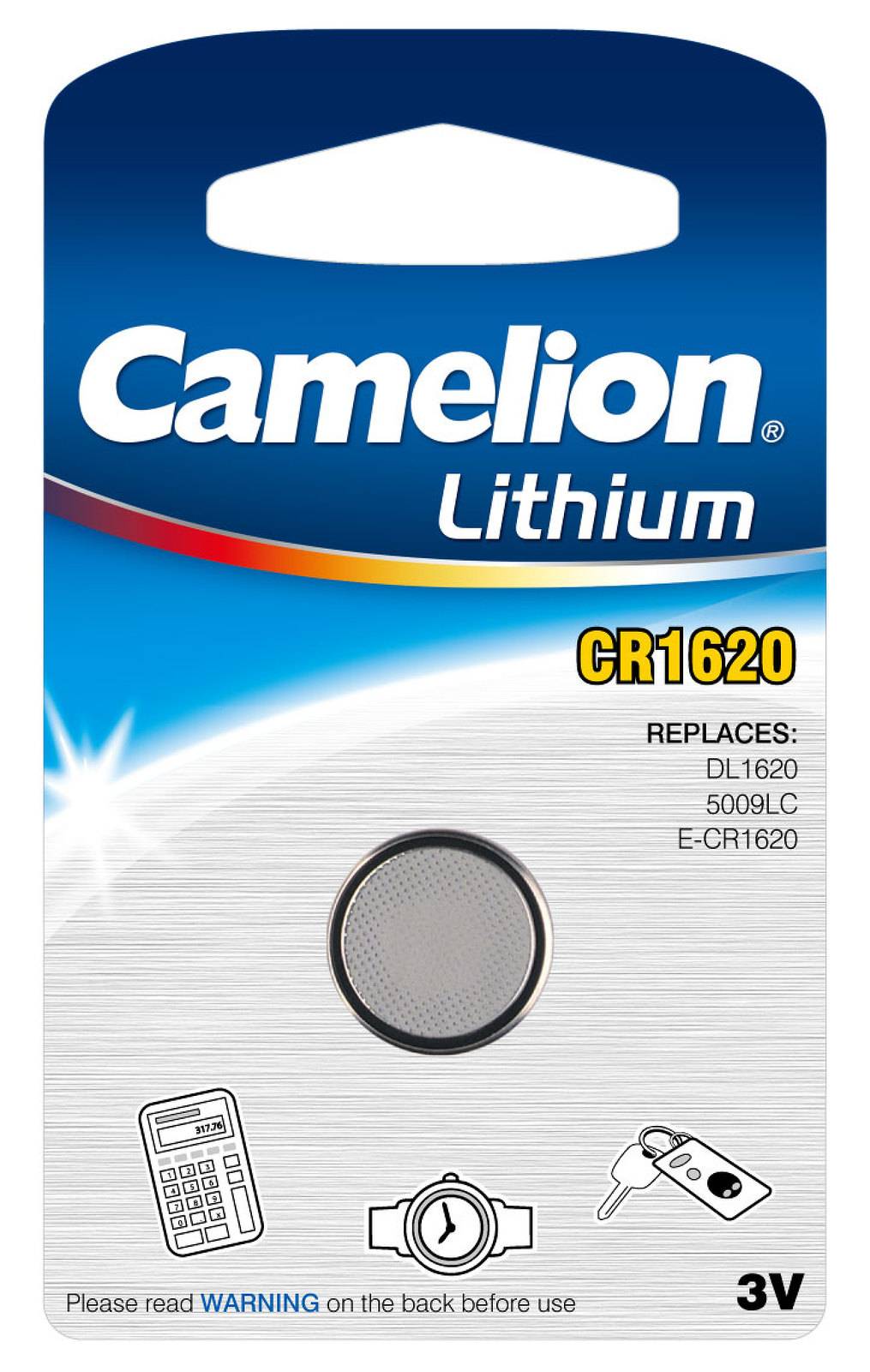 Lithium Knopfzelle Camelion CR1620 1er Blister, 3,0V, Lithium