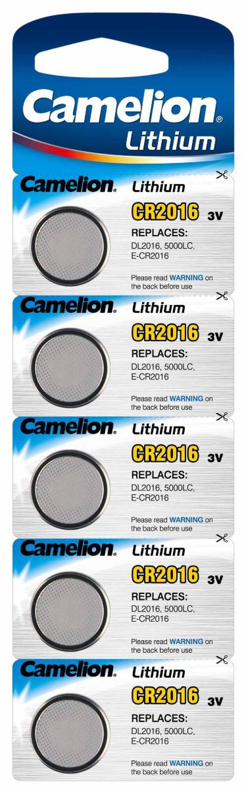 Lithium Knopfzelle Camelion CR2016 5er Blister, 3V, Lithium
