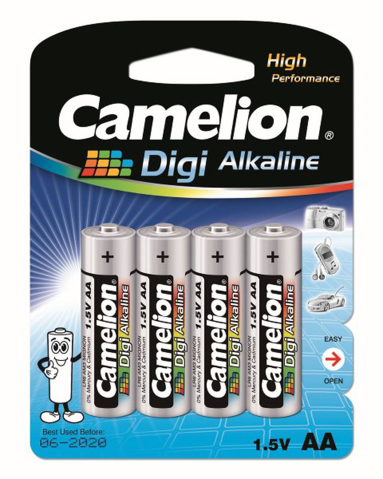 Batterie Camelion Digi Alkaline LR6 Mignon AA für Digitalkameras/Kameras 4er Blister, 1,5V, Alkaline