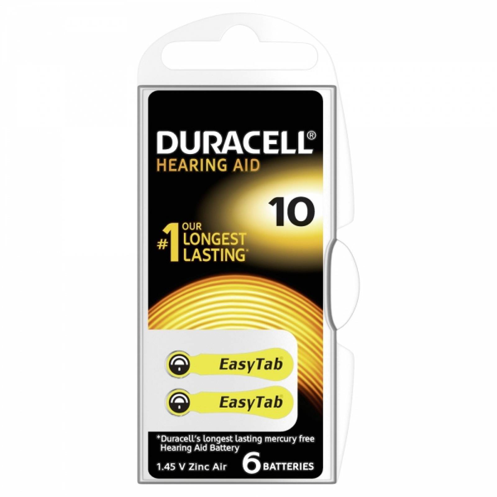 Duracell Hörgerätebatterie DA10 6er Blister, 1,4V, Zink-Luft