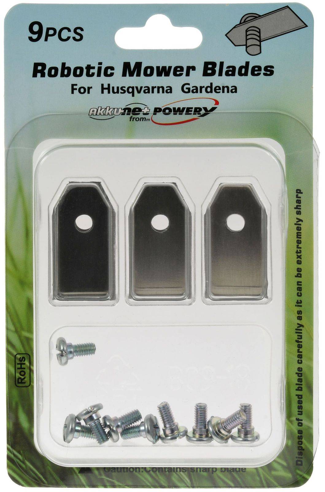 Powery 9x Ersatz-Messer-, Schneid-Klingen (0,75mm) für Mähroboter Gardena R38Li