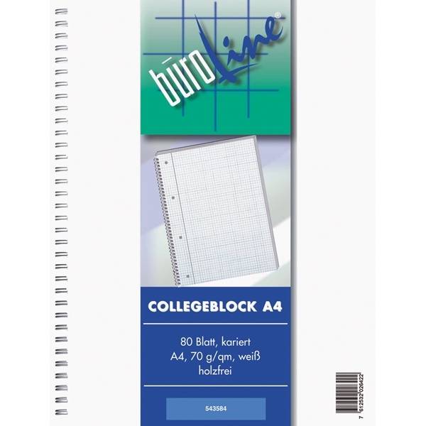 Kollegblock A4 70g/qm kariert VE=80 Blatt
