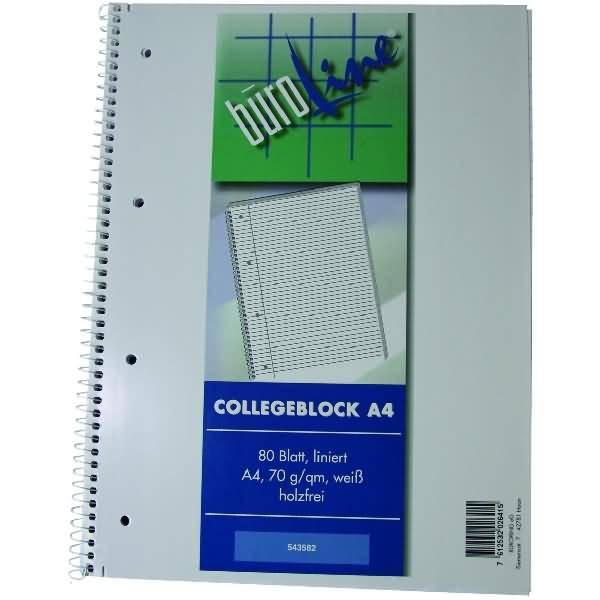 Kollegblock A4 70g/qm liniert VE=80 Blatt