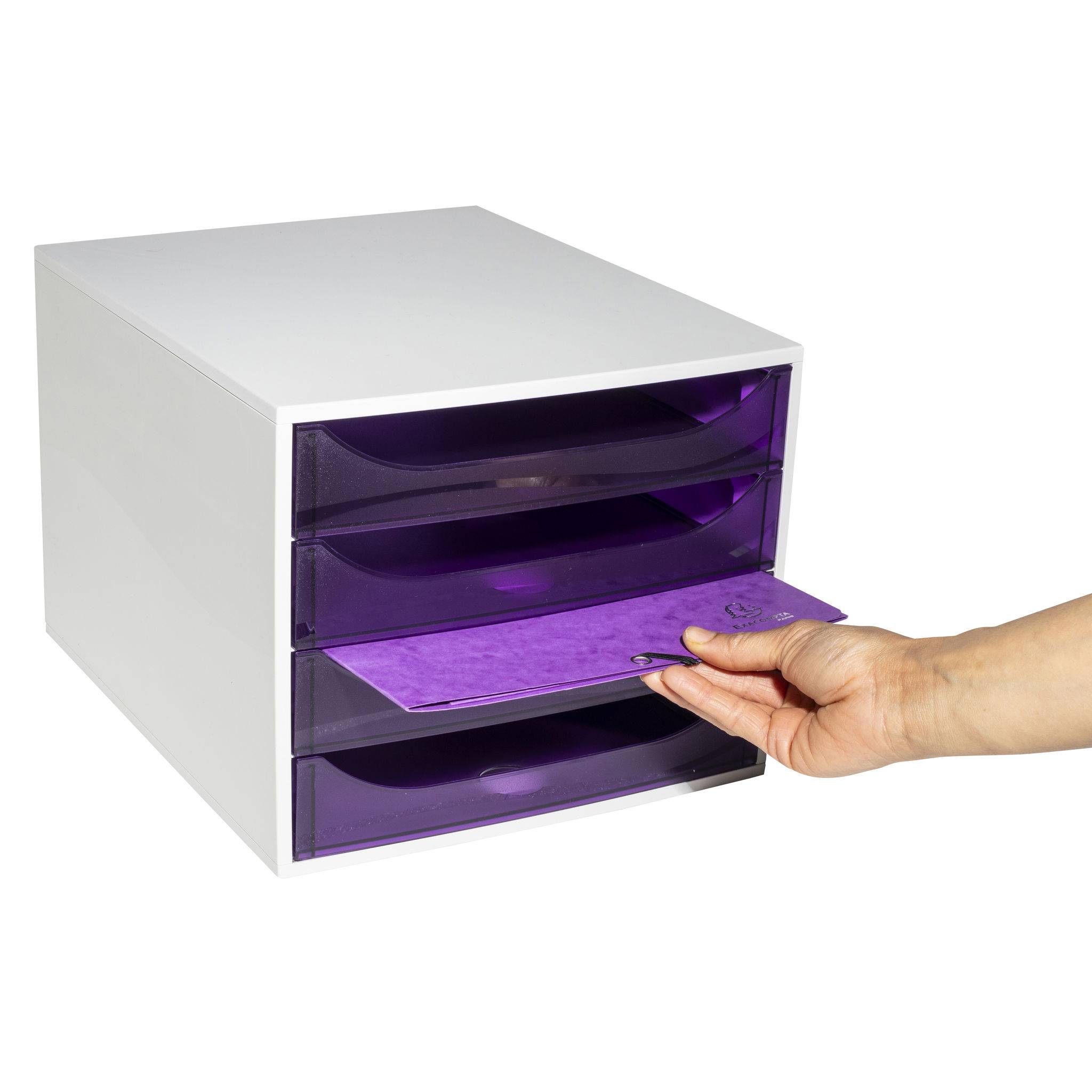 Exacompta ECOBOX Schubladenbox mit 4 Schubladen - Violett - 228619D