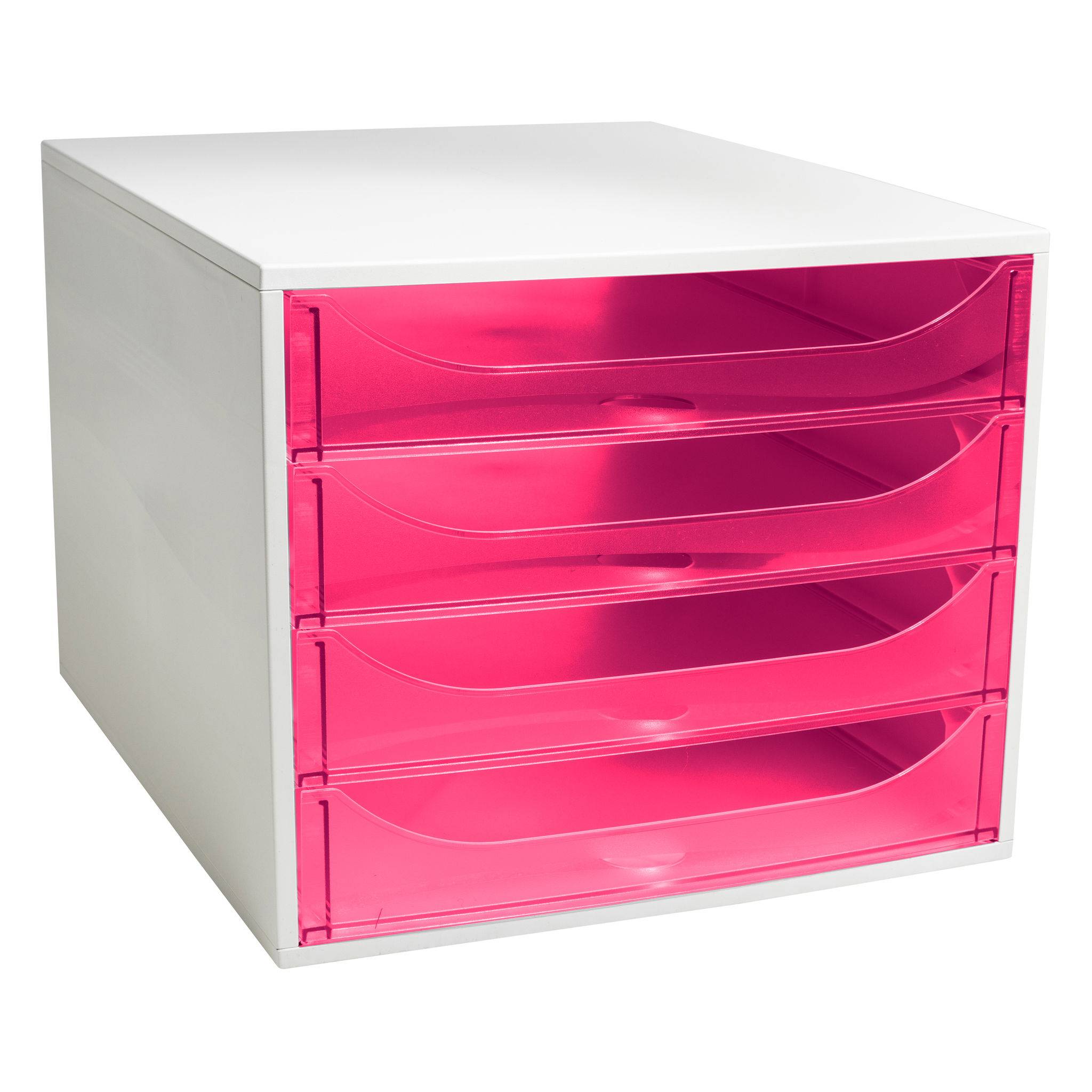 Exacompta ECOBOX Schubladenbox mit 4 Schubladen - Himbeerfarben - 228654D