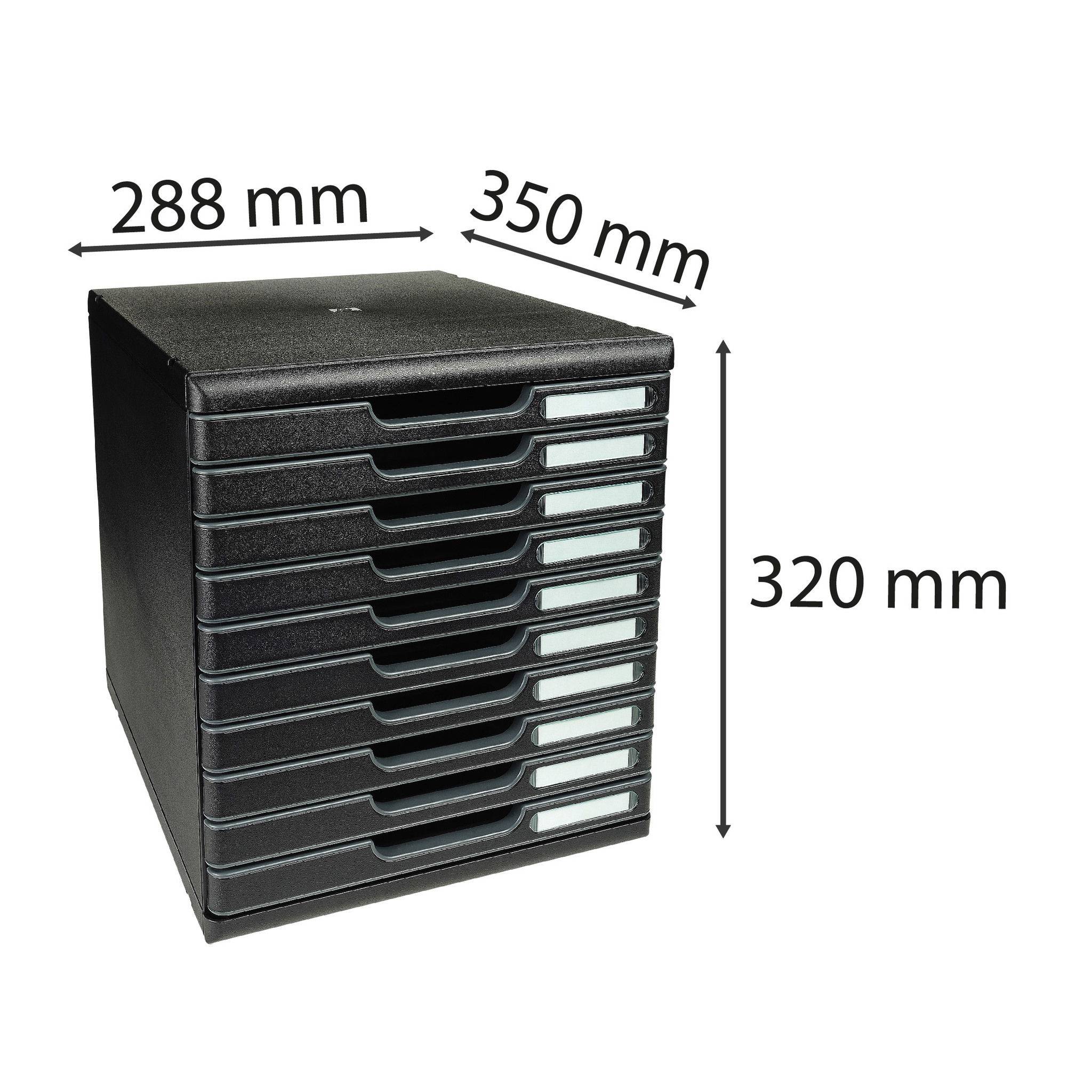 Exacompta Schubladenbox MODULO A4, 10 geschlossene Schubladen, Schwarz, 302414D