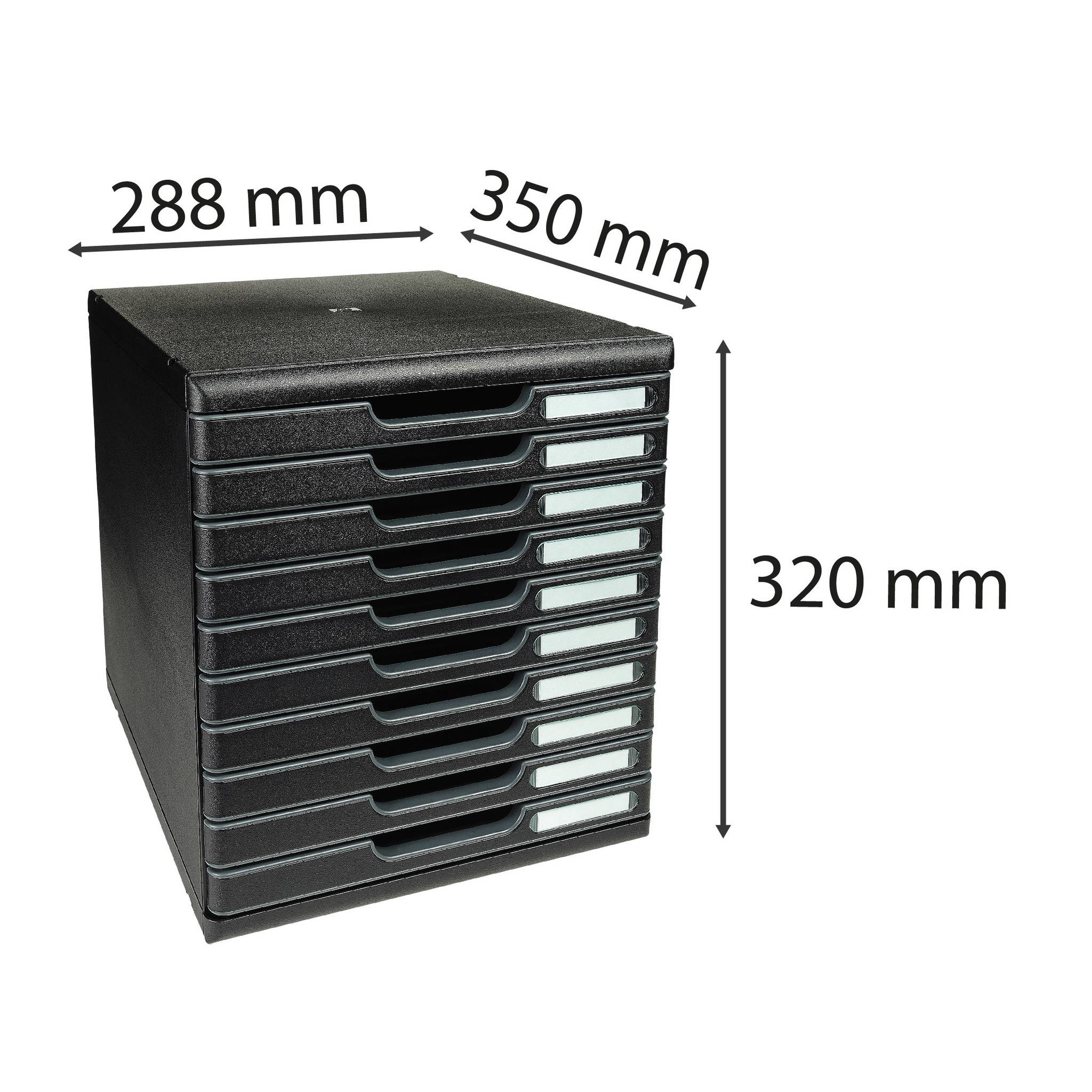 Exacompta Schubladenbox MODULO A4, 10 geschlossene Schubladen, Schwarz, 302414D