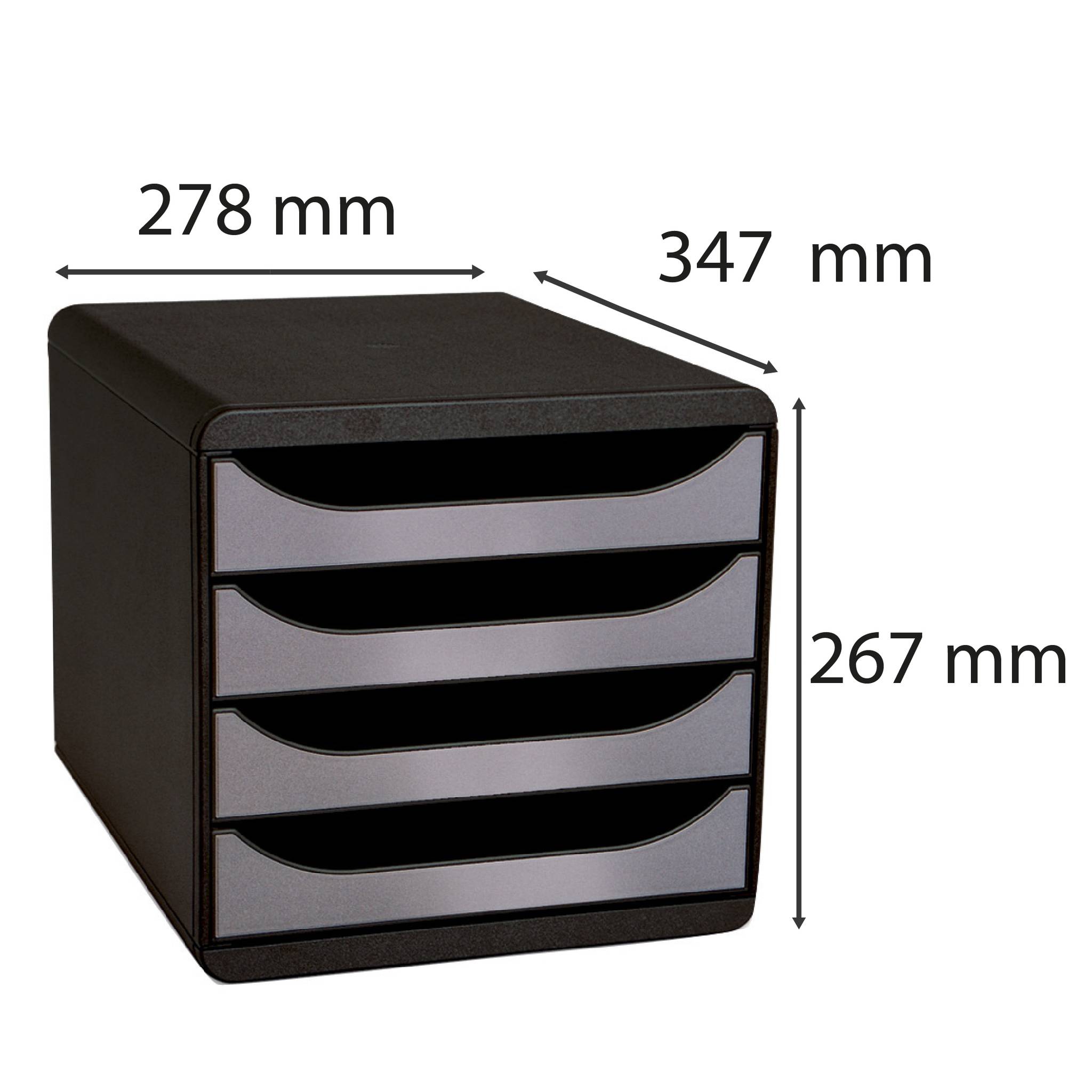 Exacompta Schubladenbox Big Box Plus 4 offene Schubladen Metallic Silber 310438D