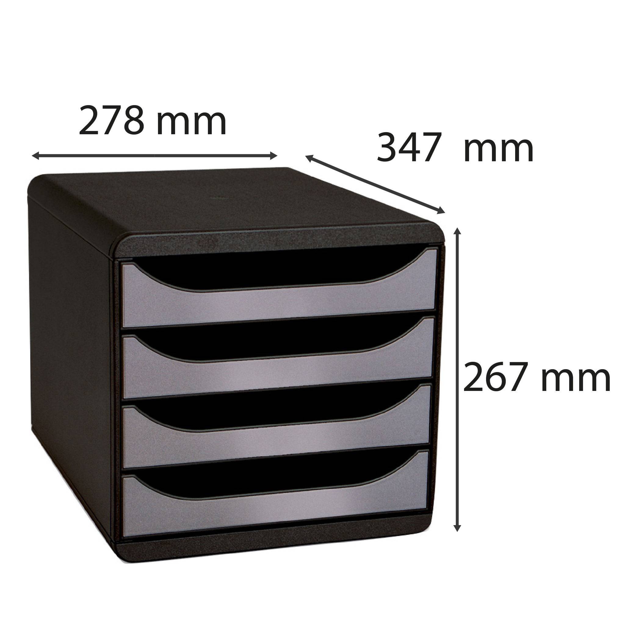 Exacompta Schubladenbox Big Box Plus 4 offene Schubladen Metallic Silber 310438D
