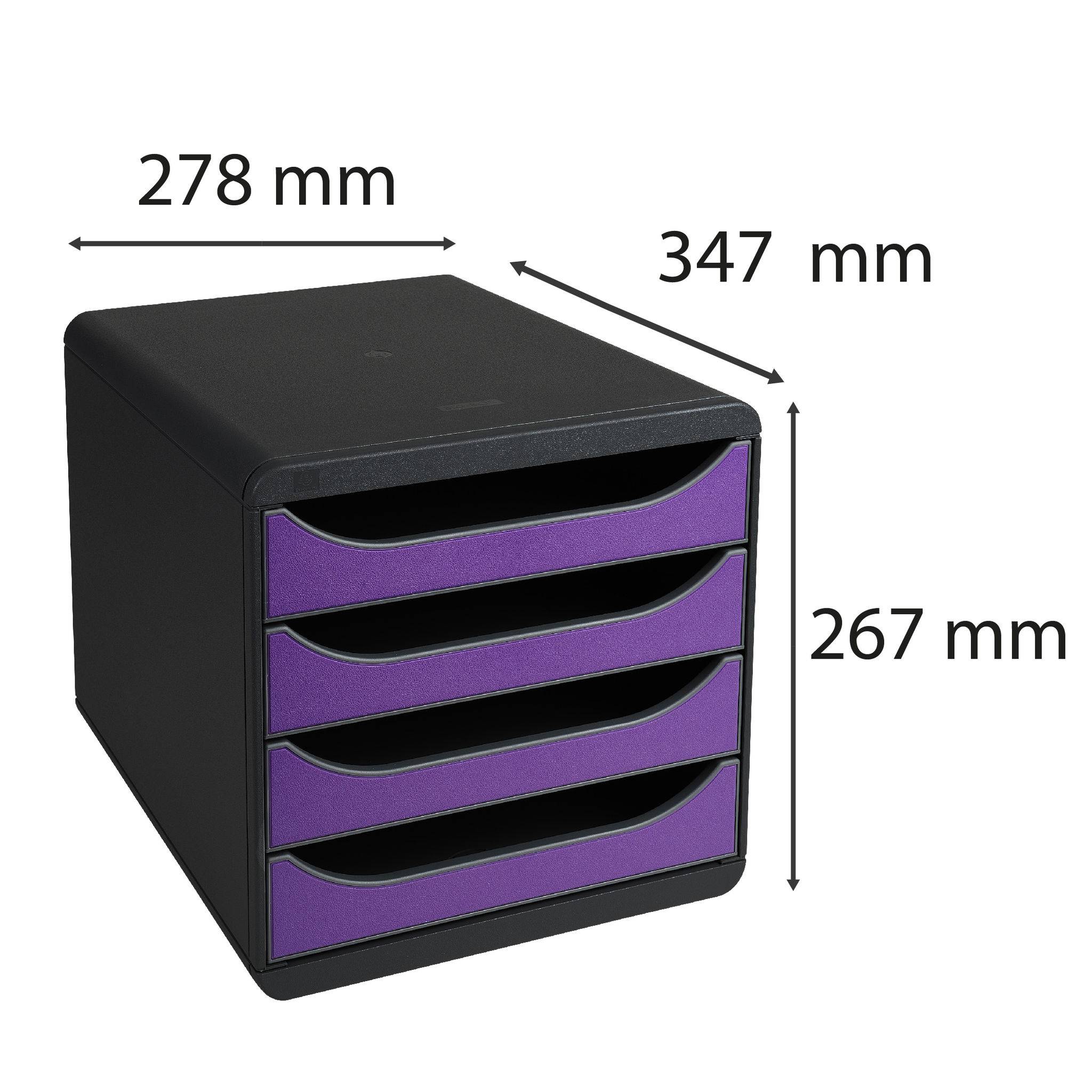 Exacompta Schubladenbox Big Box, 4 offene Schubladen, Iderama, Violett, 310720D