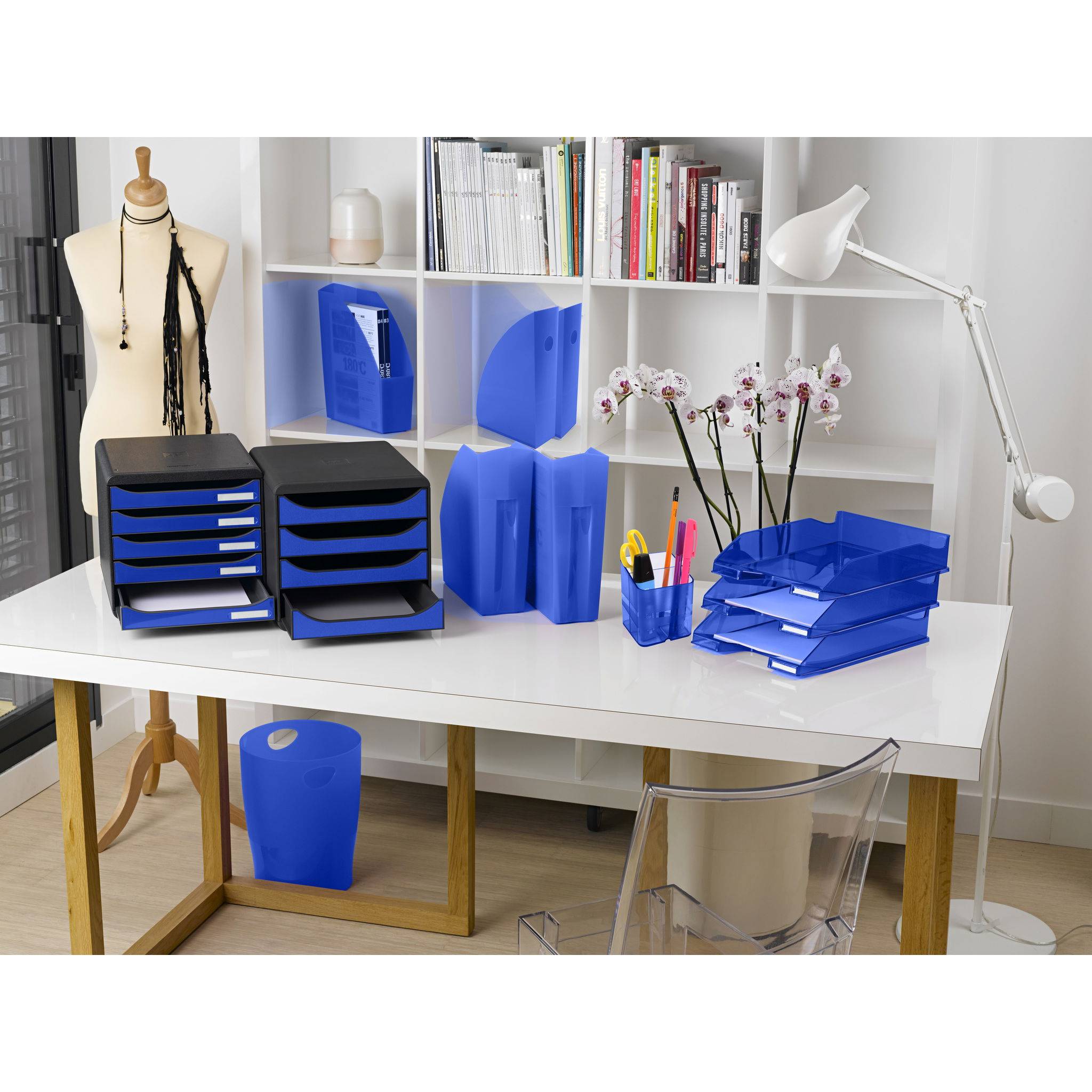Exacompta Schubladenbox Big Box, 4 offene Schubladen, Iderama, Eisblau, 310779D