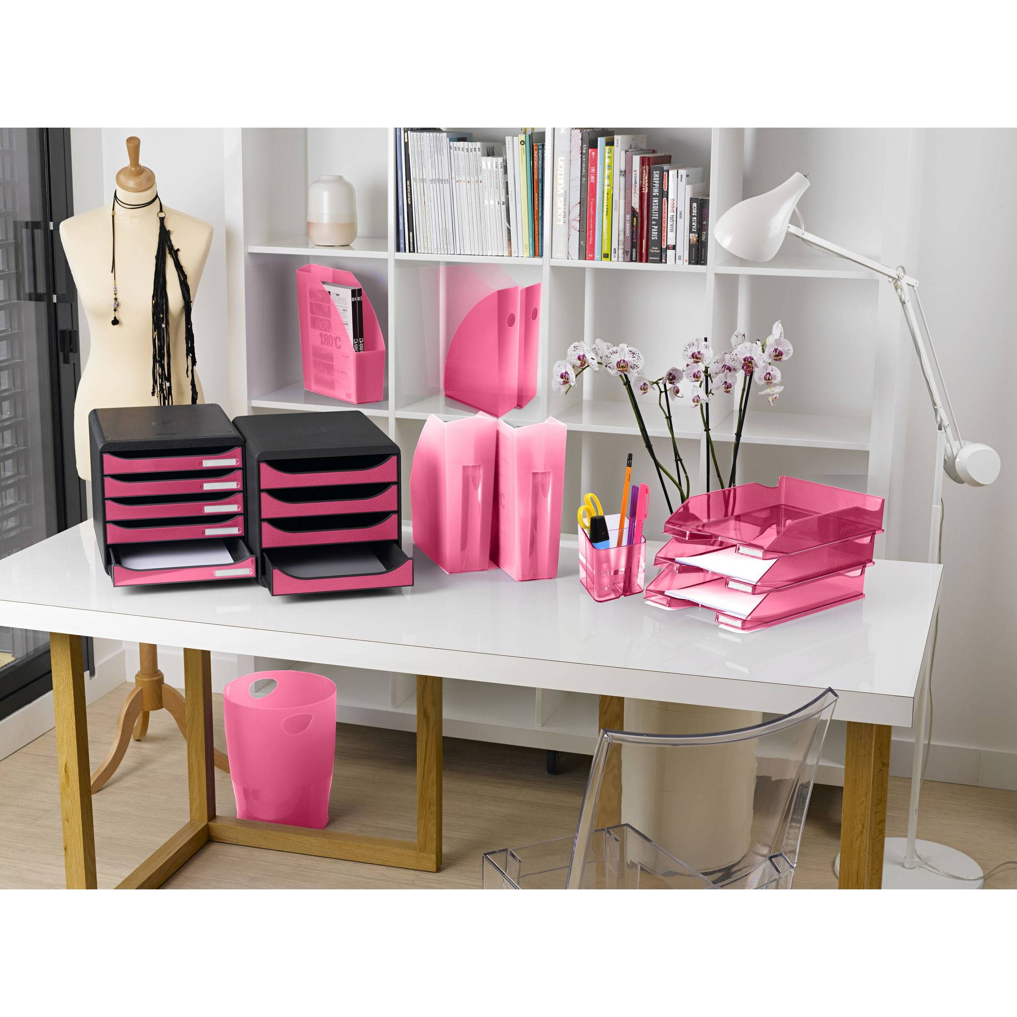 Exacompta Schubladenbox Big Box, 4 offene Schubladen, , Himbeerfarben, 310784D