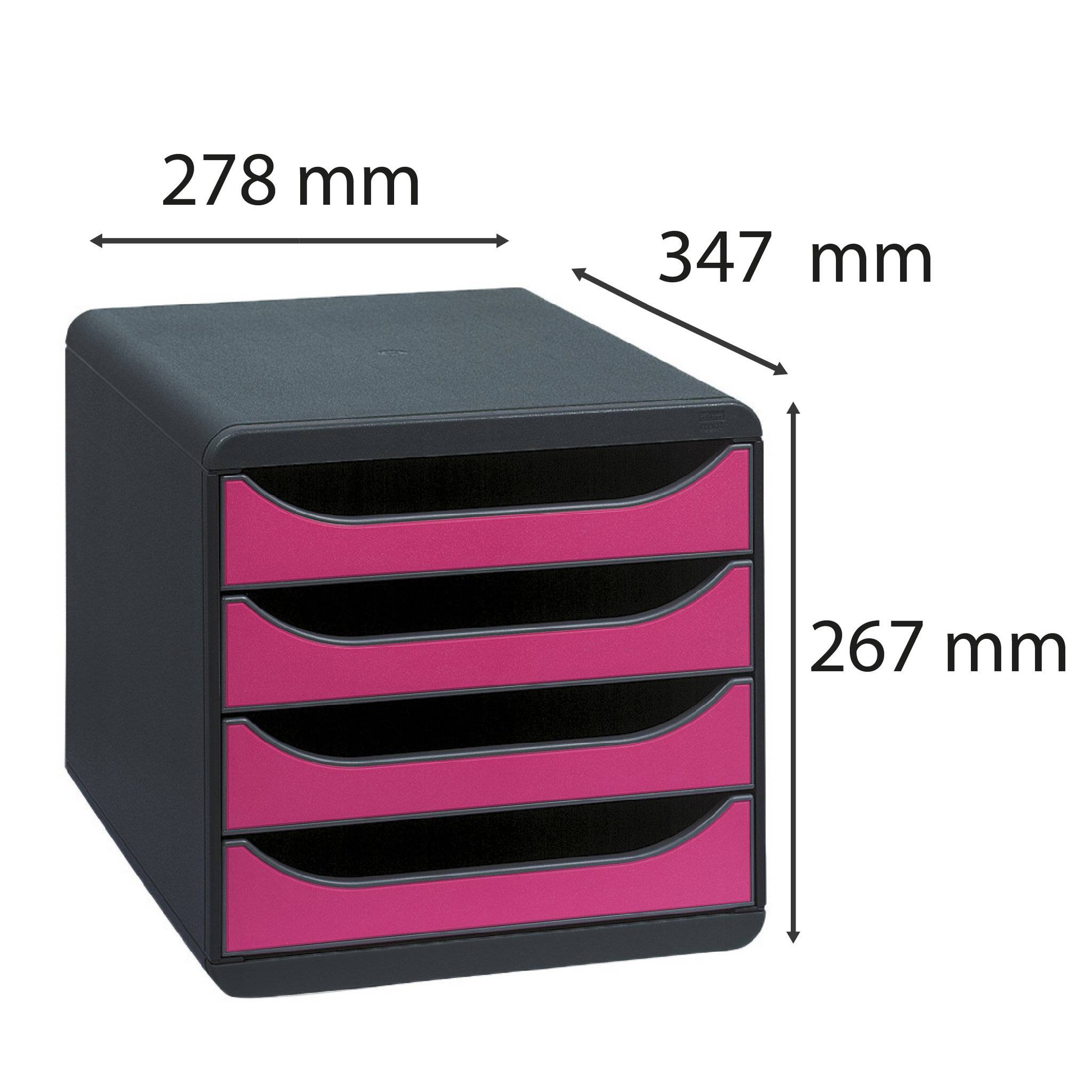 Exacompta Schubladenbox Big Box, 4 offene Schubladen, , Himbeerfarben, 310784D