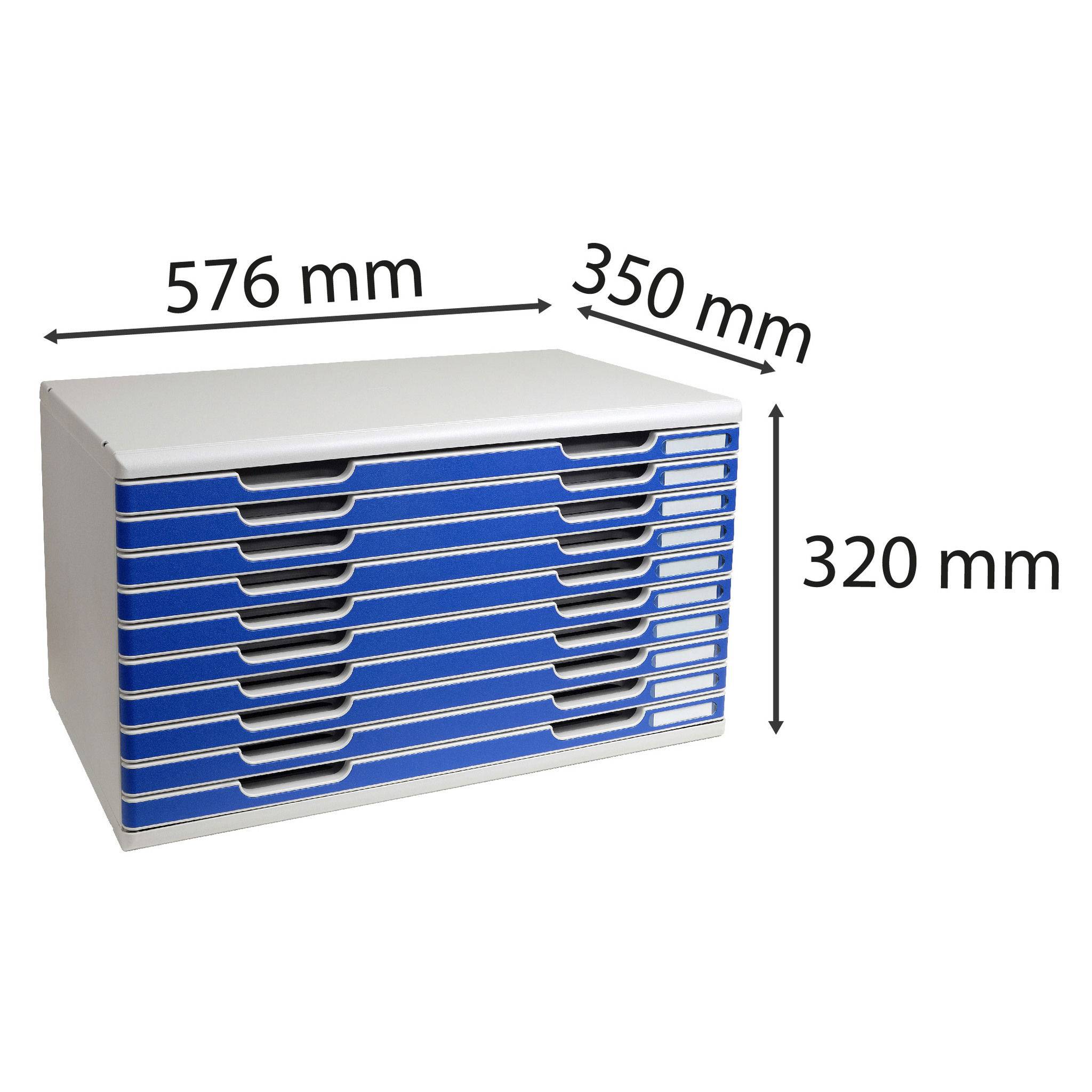 Exacompta Schubladenbox MODULO A3, 10 geschlossene Laden - Blau - 324003D
