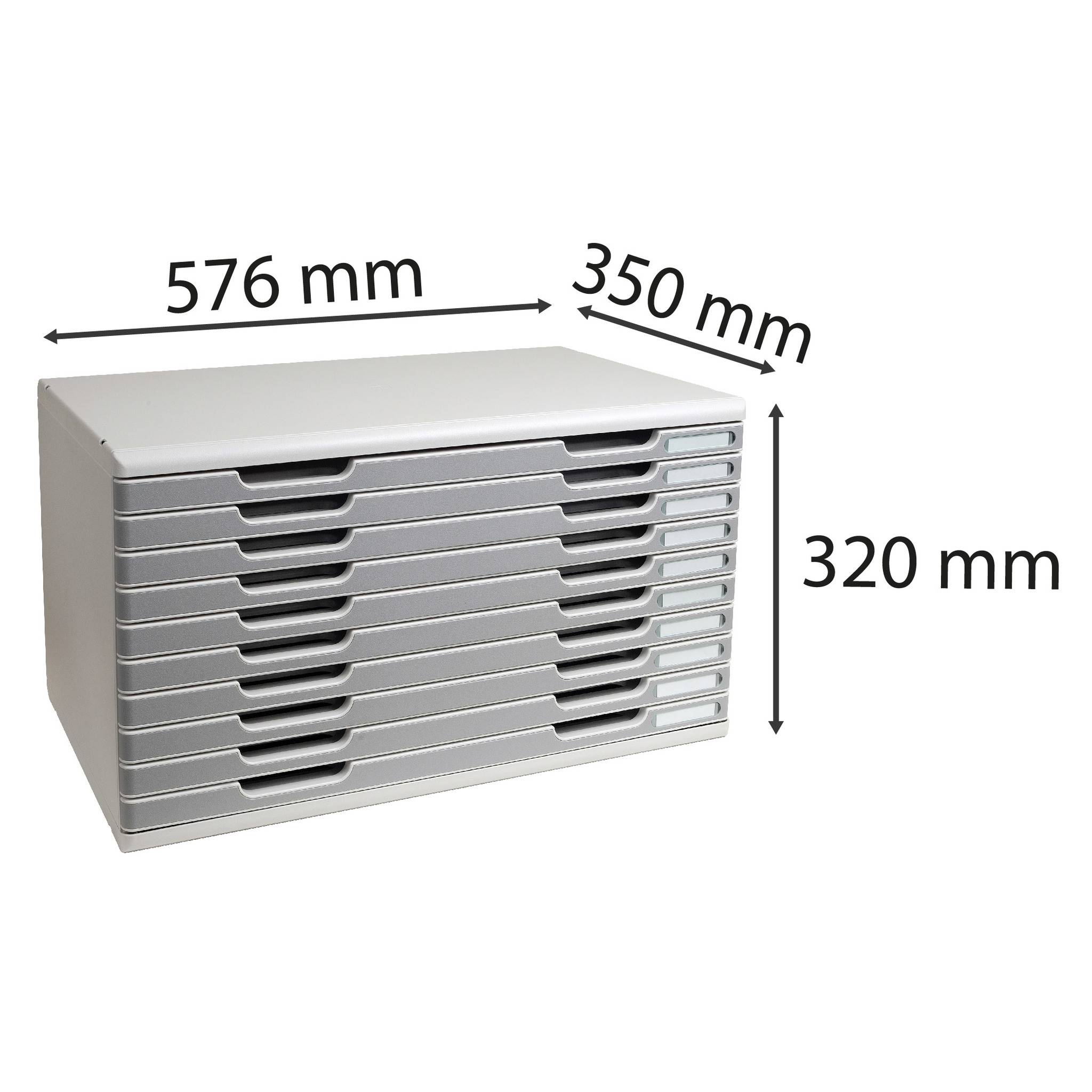 Exacompta Schubladenbox MODULO A3, 10 geschlossene Laden - Steingrau - 324041D