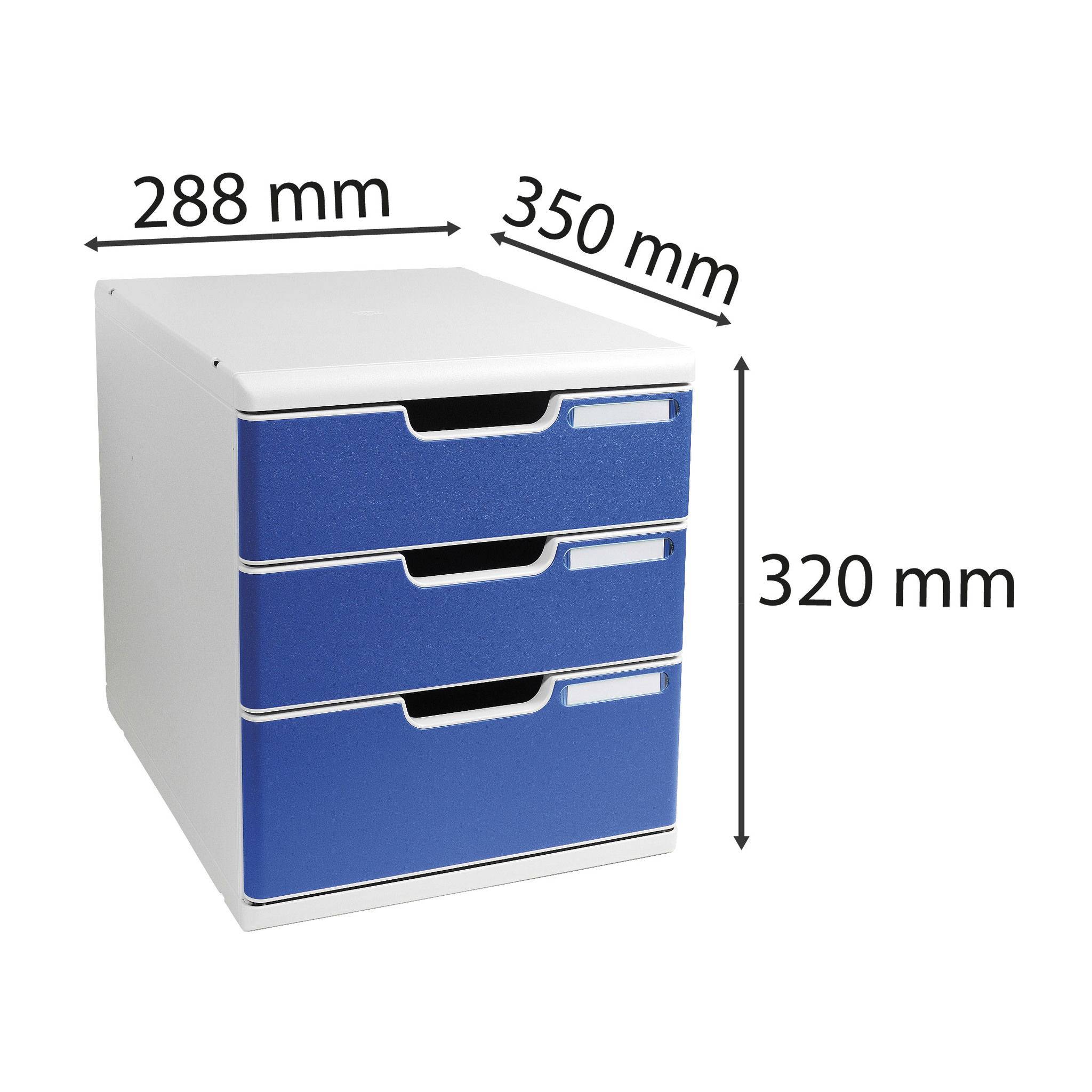 Exacompta Schubladenbox MODULO A4, 3 geschlossene Schubladen - Blau - 325003D