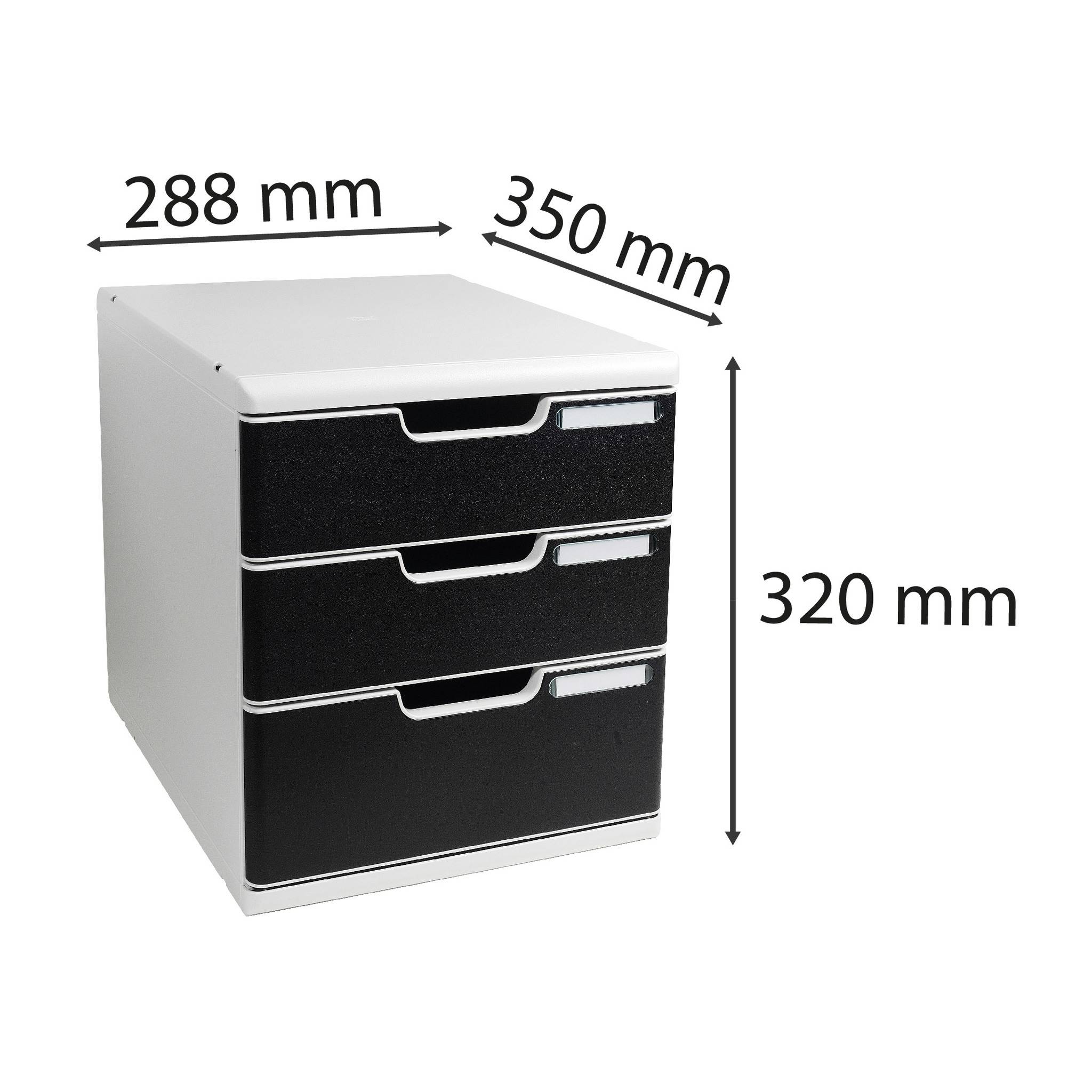 Exacompta Schubladenbox MODULO A4, 3 geschlossene Schubladen - Schwarz - 325014D