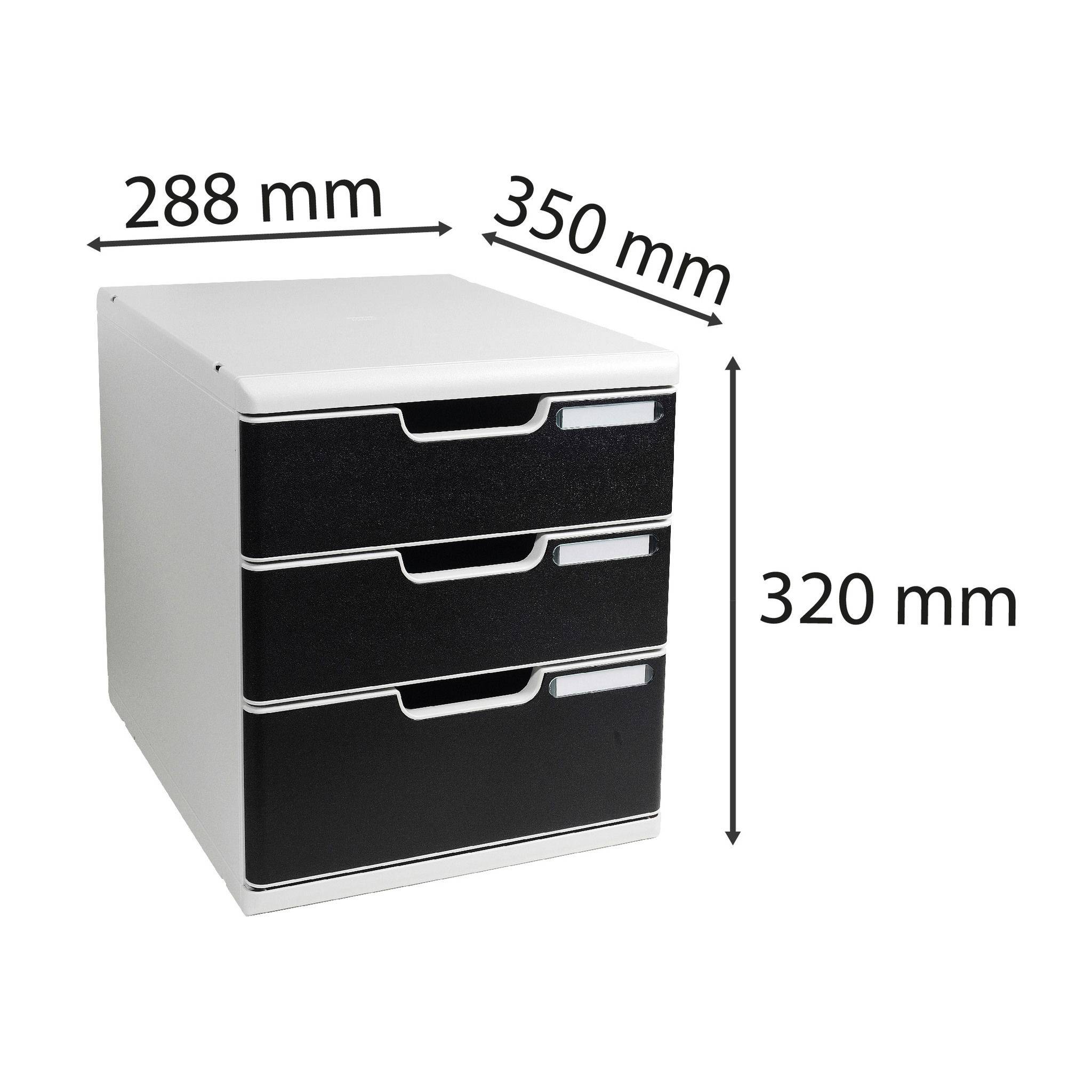 Exacompta Schubladenbox MODULO A4, 3 geschlossene Schubladen - Schwarz - 325014D