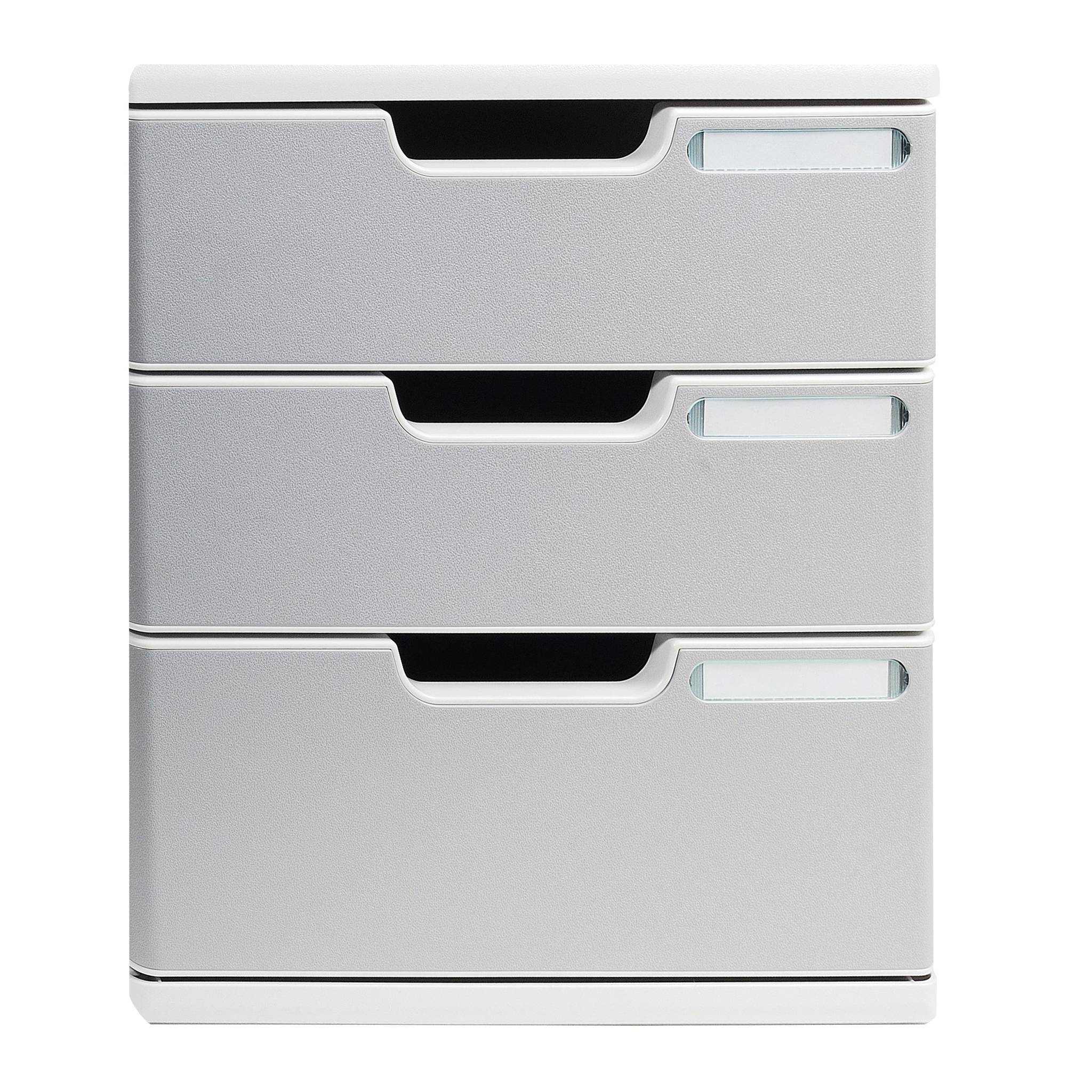 Exacompta Schubladenbox MODULO A4, 3 geschlossene Schubladen, Steingrau, 325041D