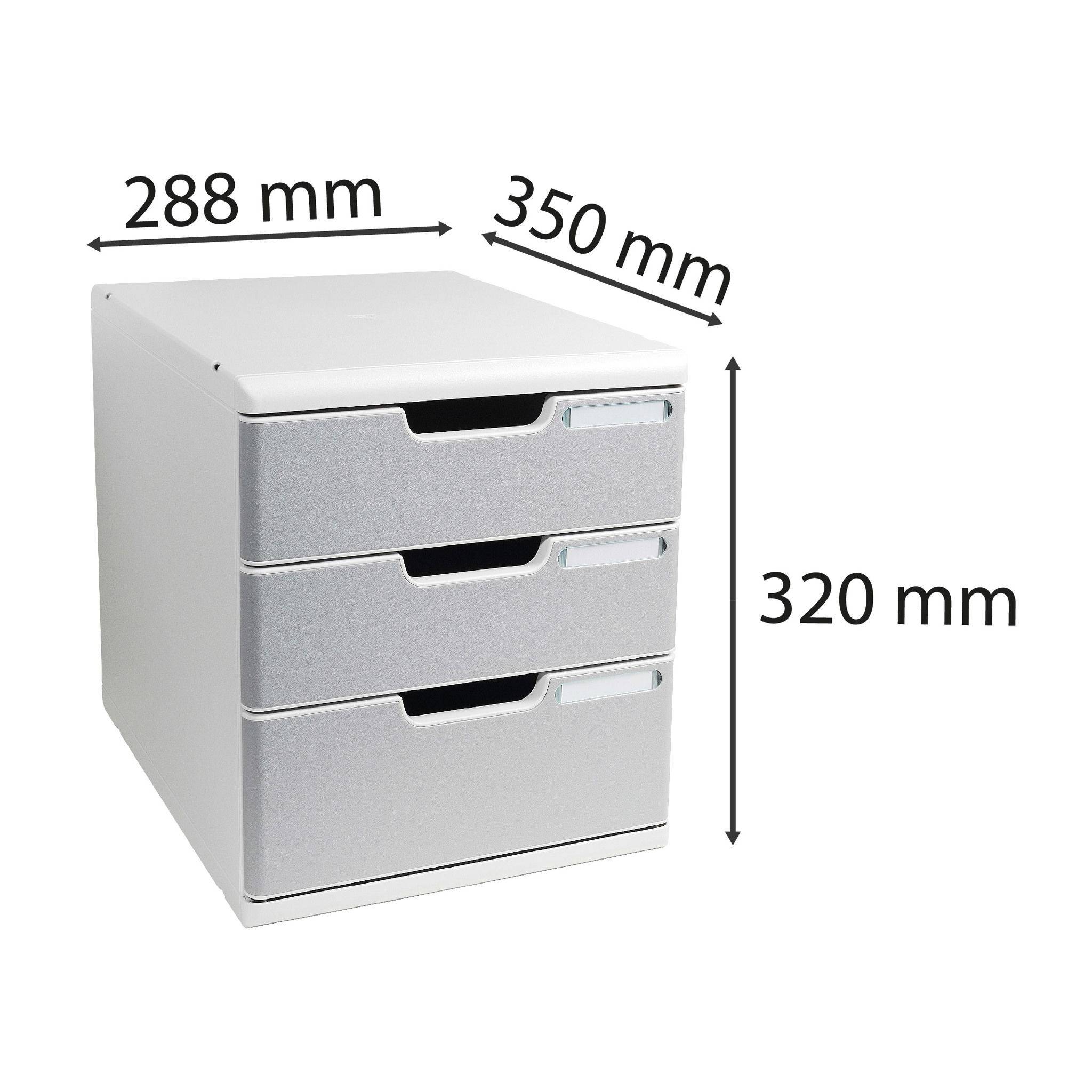 Exacompta Schubladenbox MODULO A4, 3 geschlossene Schubladen, Steingrau, 325041D